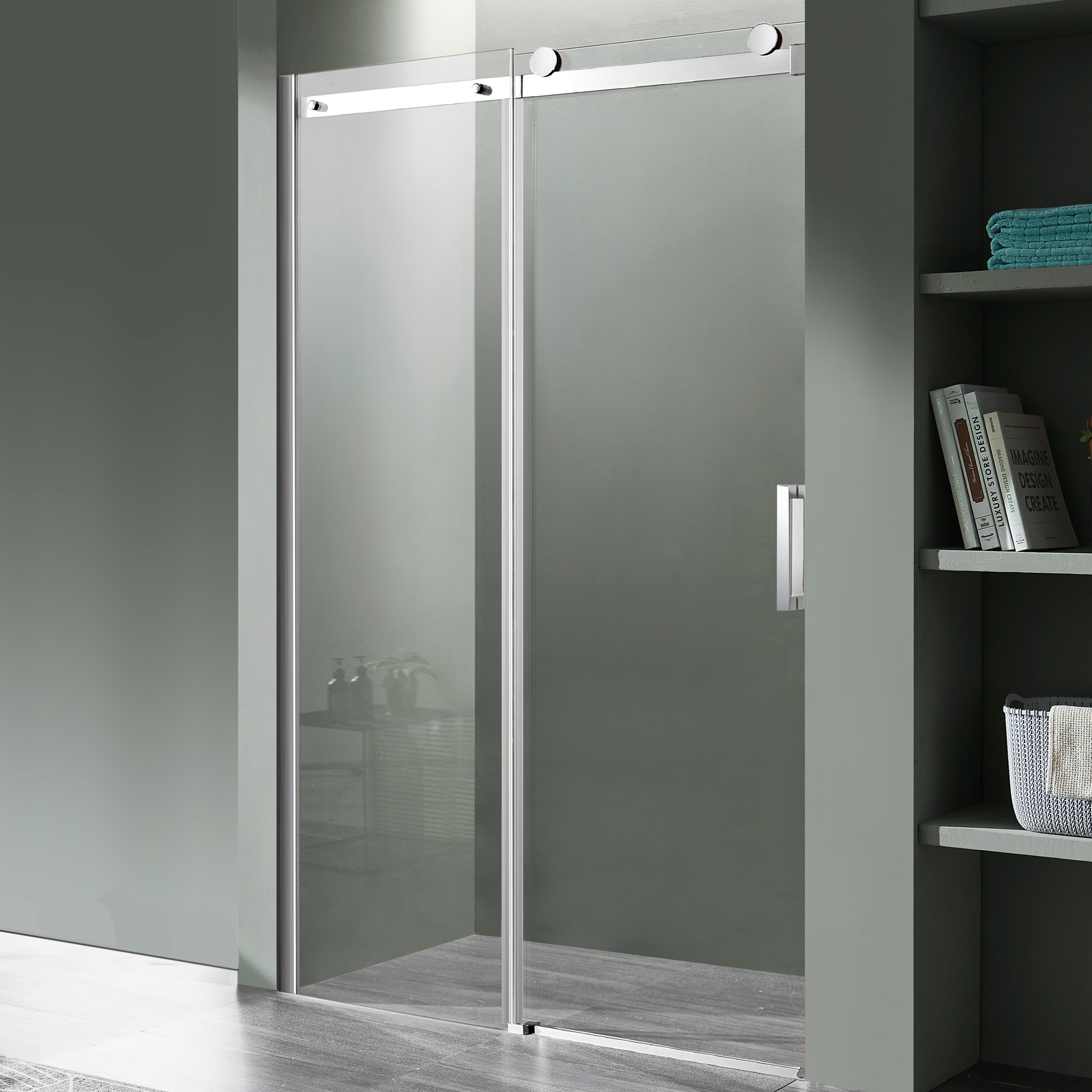 Kahn 48" Brushed Nickel Frameless Sliding Shower Door