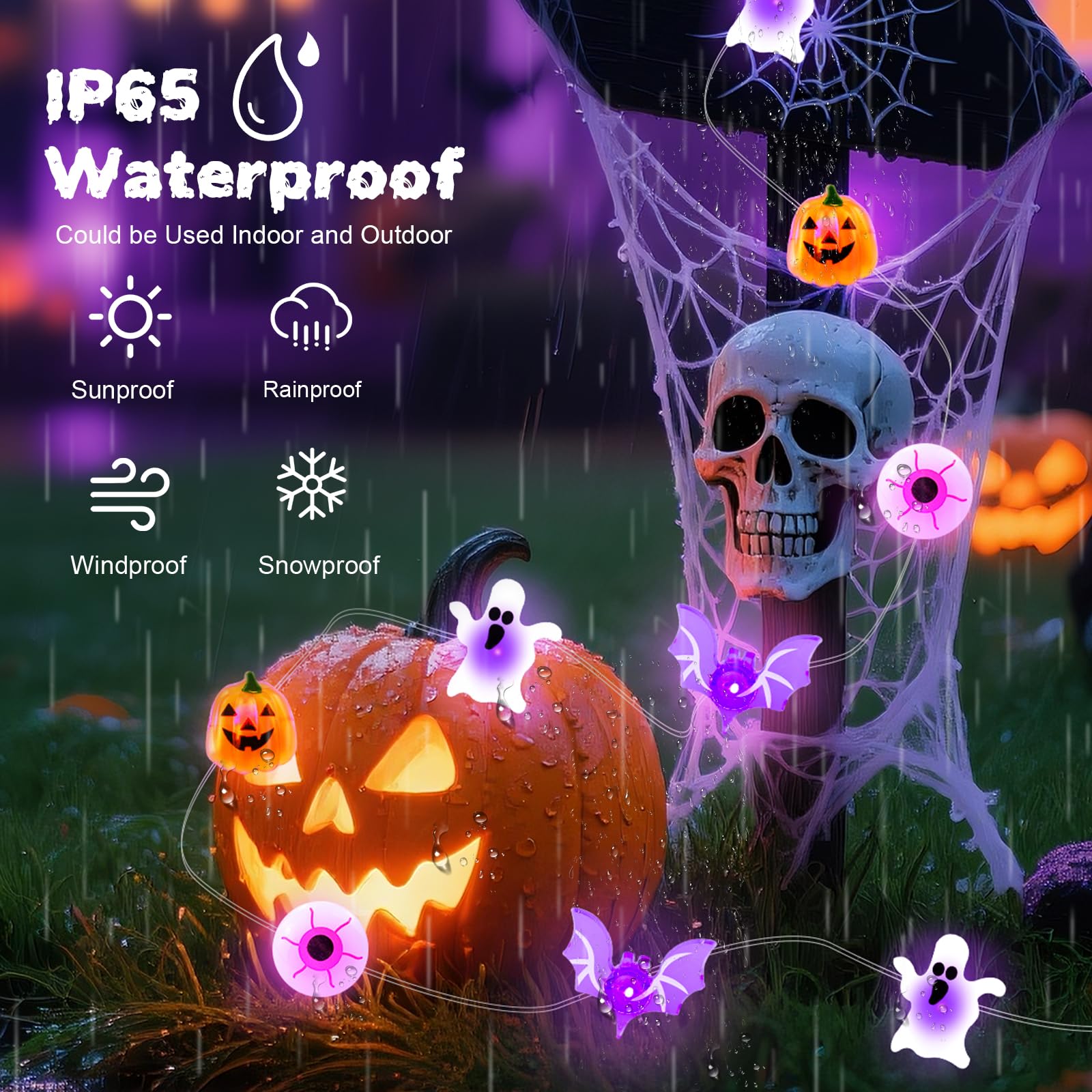 Oyezvary Halloween String Lights power cell Powered Timer 16FT 50LED ...