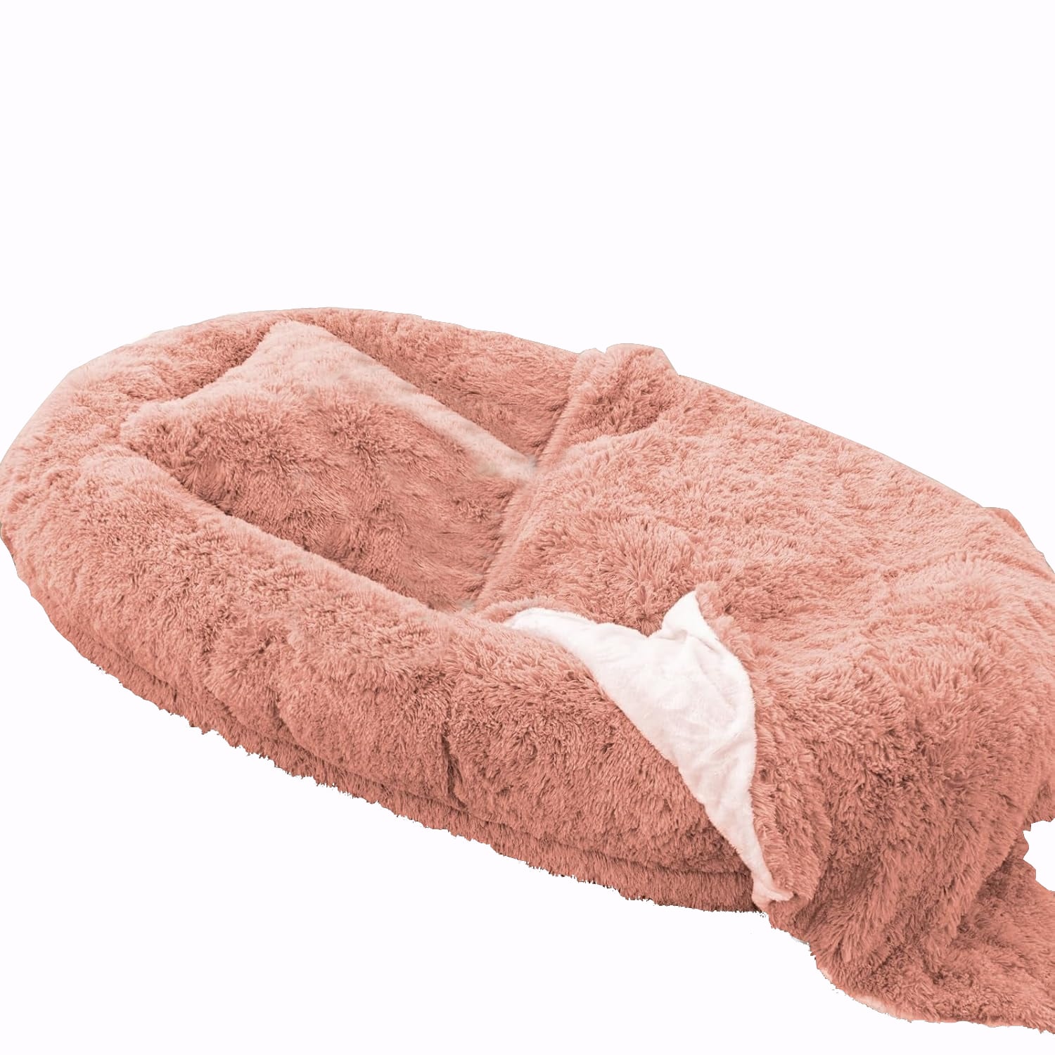 LOVMOR R-BIG BED-PK Oversize Pink Human Dog Bed Memory Foam Bed with Plump Pillow and Blanket