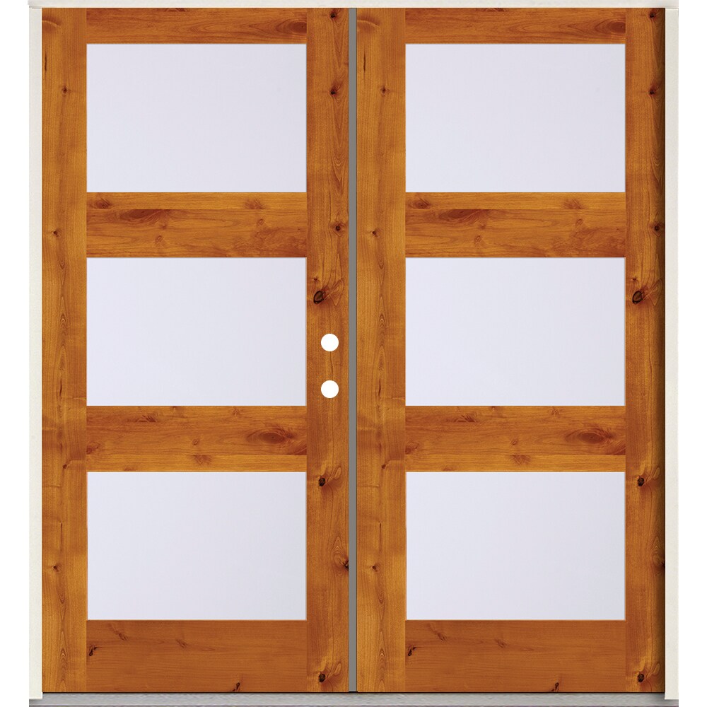SIMPSON LO1000209 72-in x 80-in x Wood Full lite Left-hand inswing Brown Unfinished Prehung Double door Front Door Solid core Frosted glass