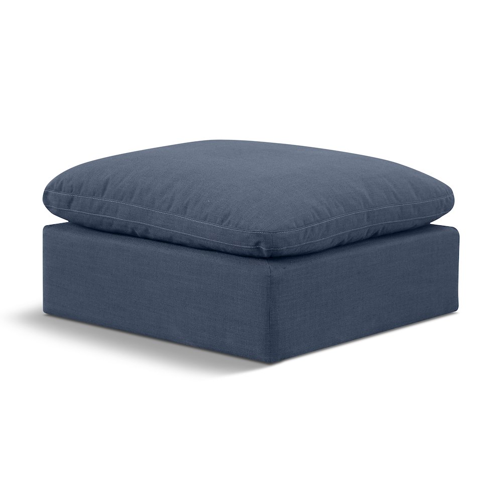 Meridian 141NAVY-OTT Indulge Navy Linen Textured Fabric Ottoman