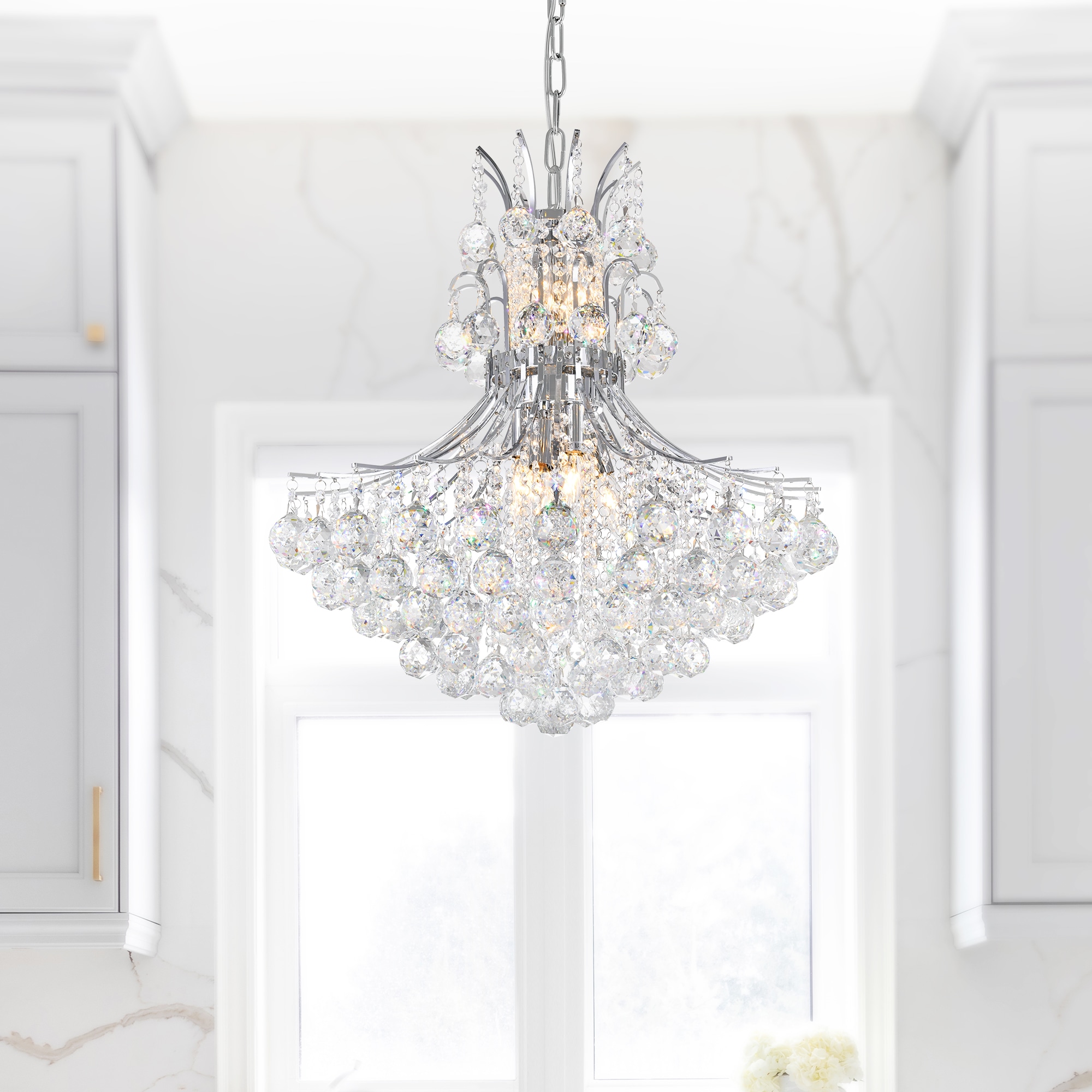 CWI Lighting 8012P24C Princess 10 -Light Chrome Traditional Crystal For Use in Bathrooms, Bedrooms, Dining Rooms, Foyers, Kitchens, Living Rooms Chandelier