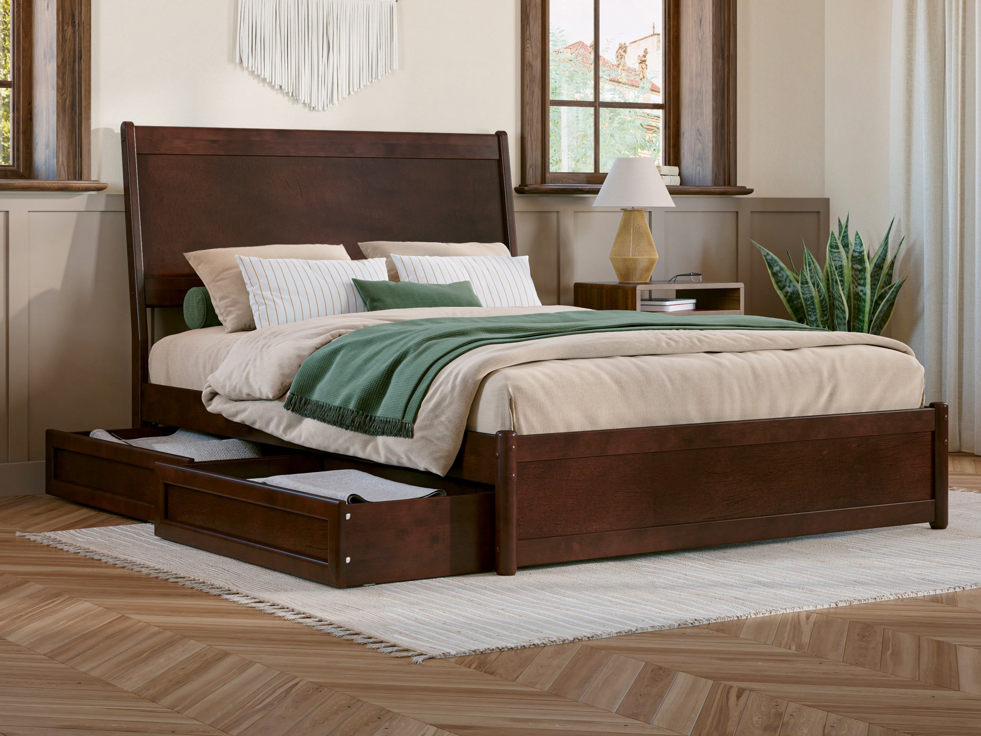 AFI AR9987134 Casanova Walnut Full Wood Platform Bed with Storage