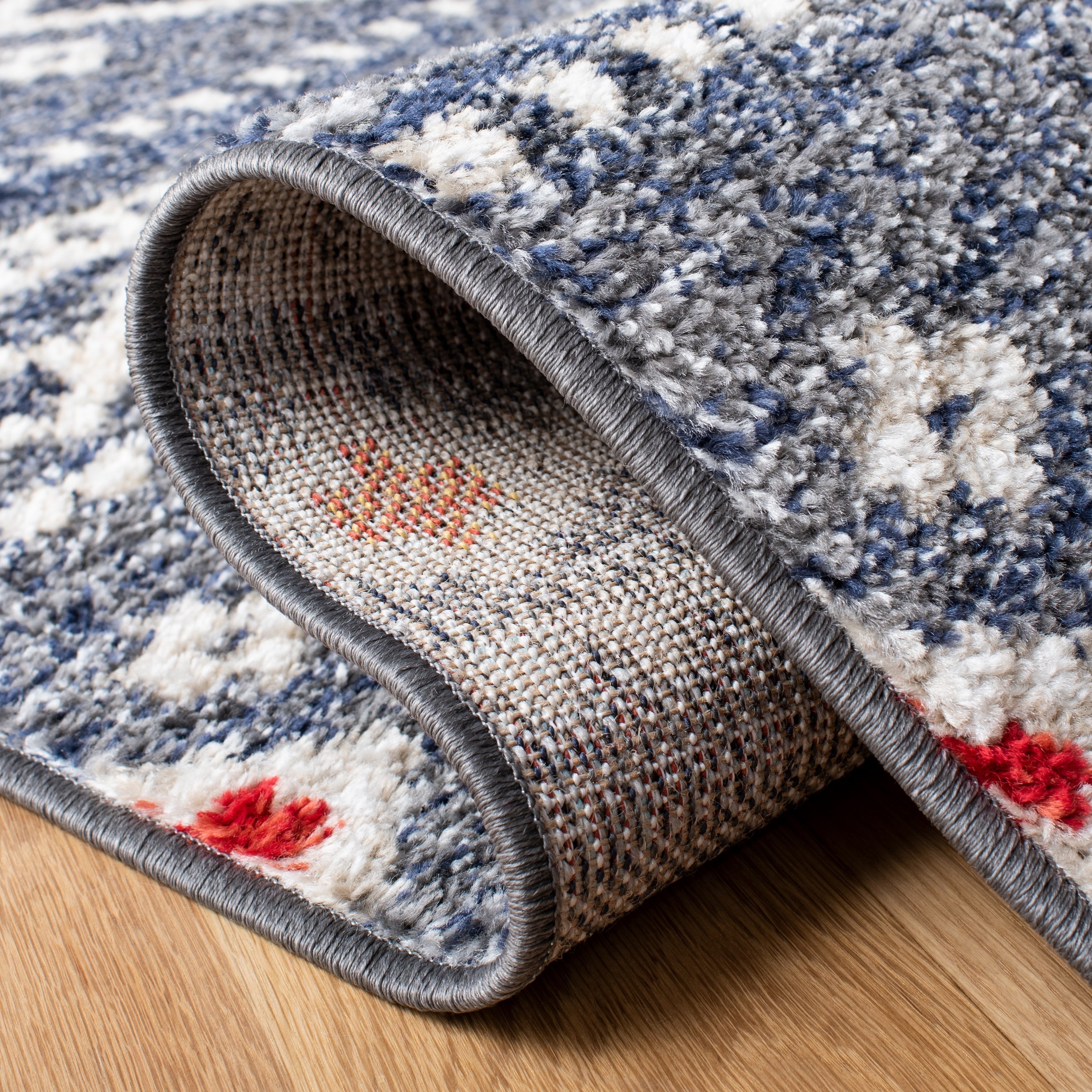 Gray and Beige Synthetic Runner Rug 2'6" x 8'