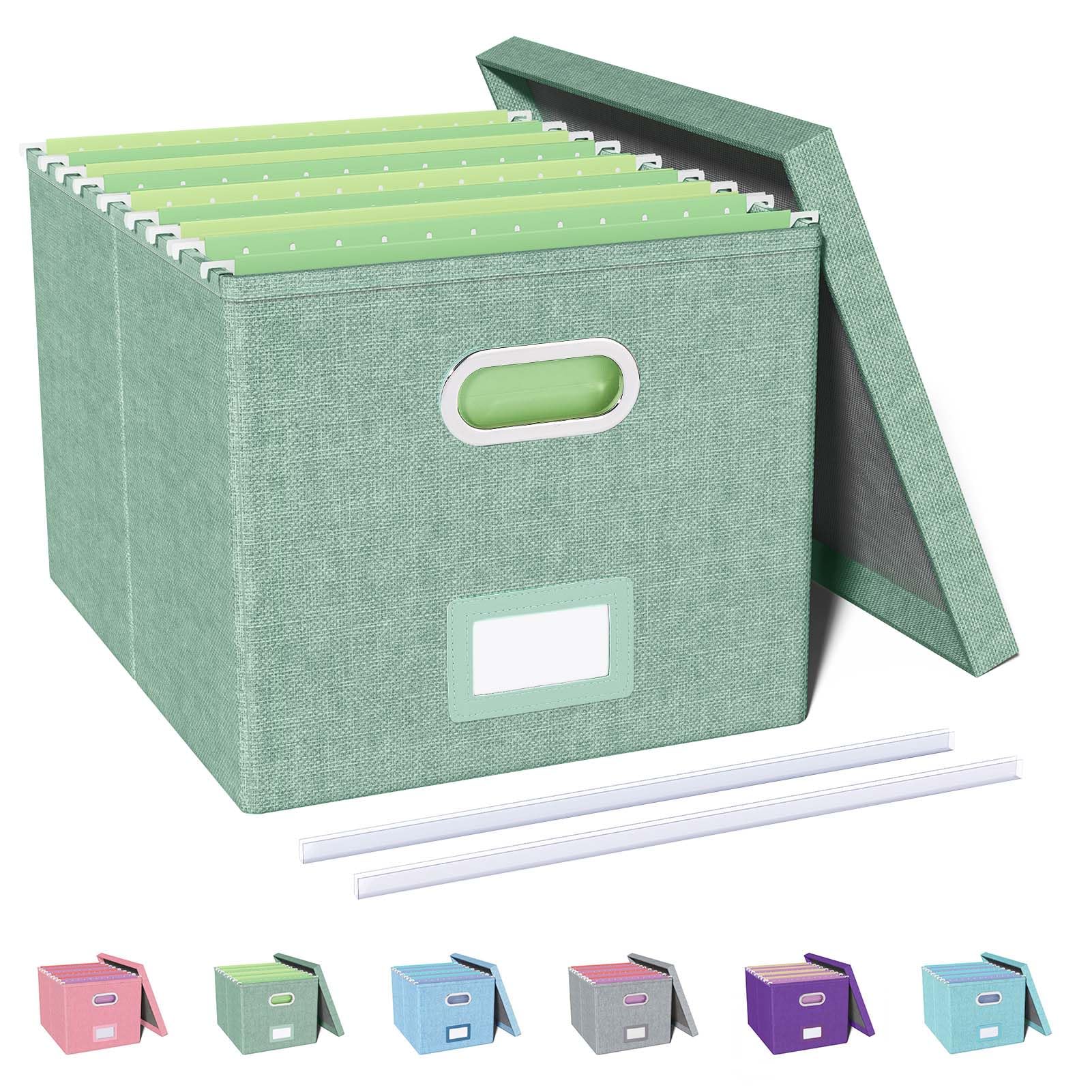 LAIFUCAM  File Organizer Box Green Portable Storage Bin with Lid for Letter and Legal Size Folders Collapsible Fabric File Cabinet for Home