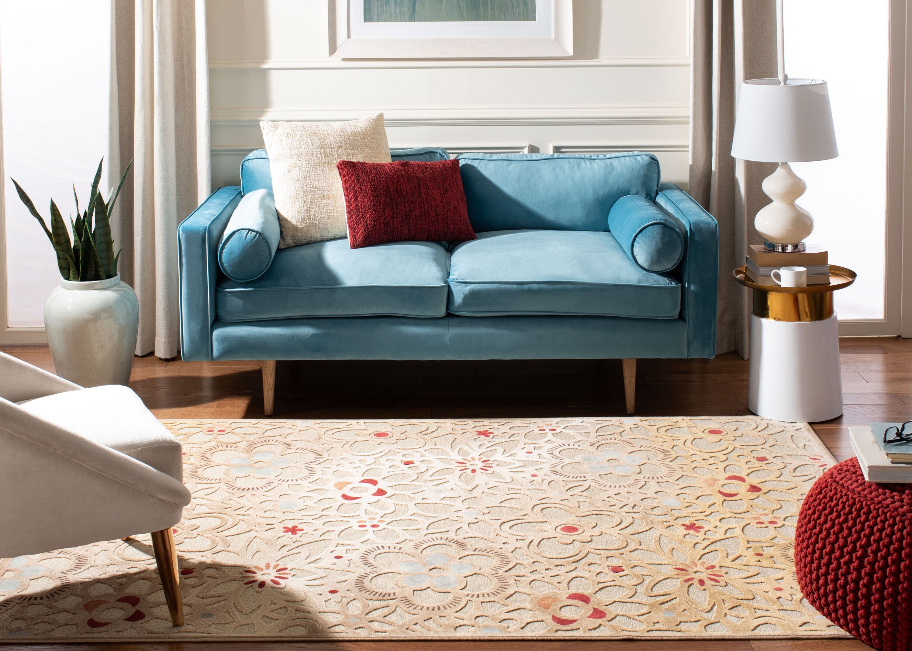 Taupe and Beige Floral Viscose Chenille Area Rug