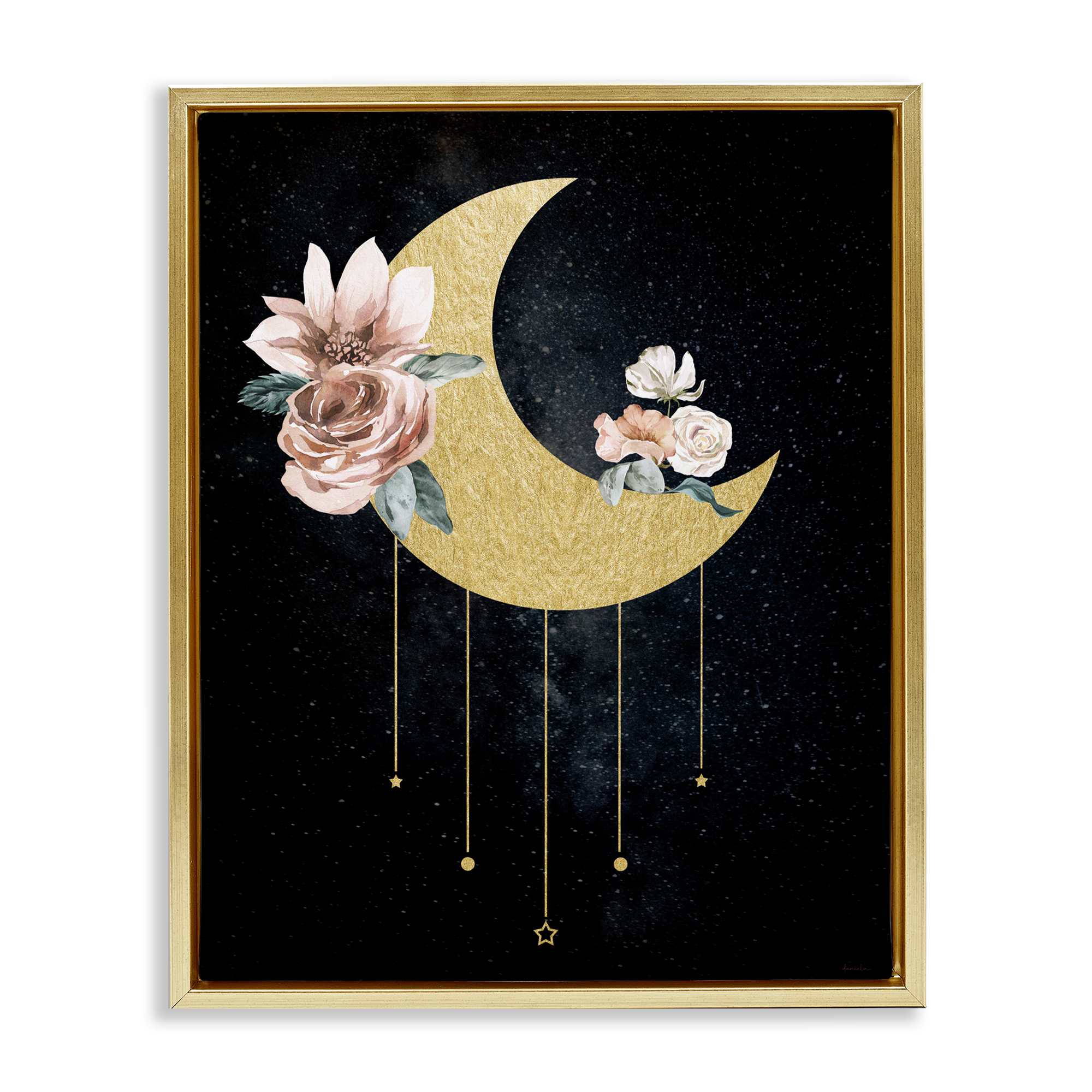 Stupell Industries BV-365-FFG-24X30 Glam Detail Moon with Roses Gold Floating Frame Canvas Art 25 x 31