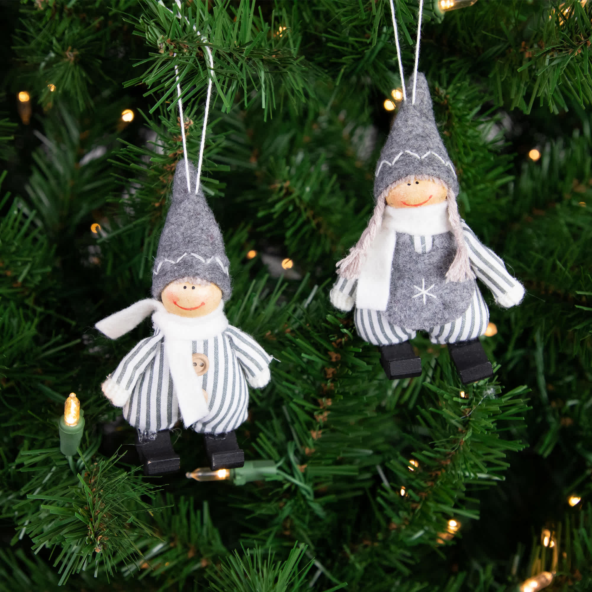 Northlight Plush Striped Boy and Girl Christmas Ornaments - 5.5 inch ...
