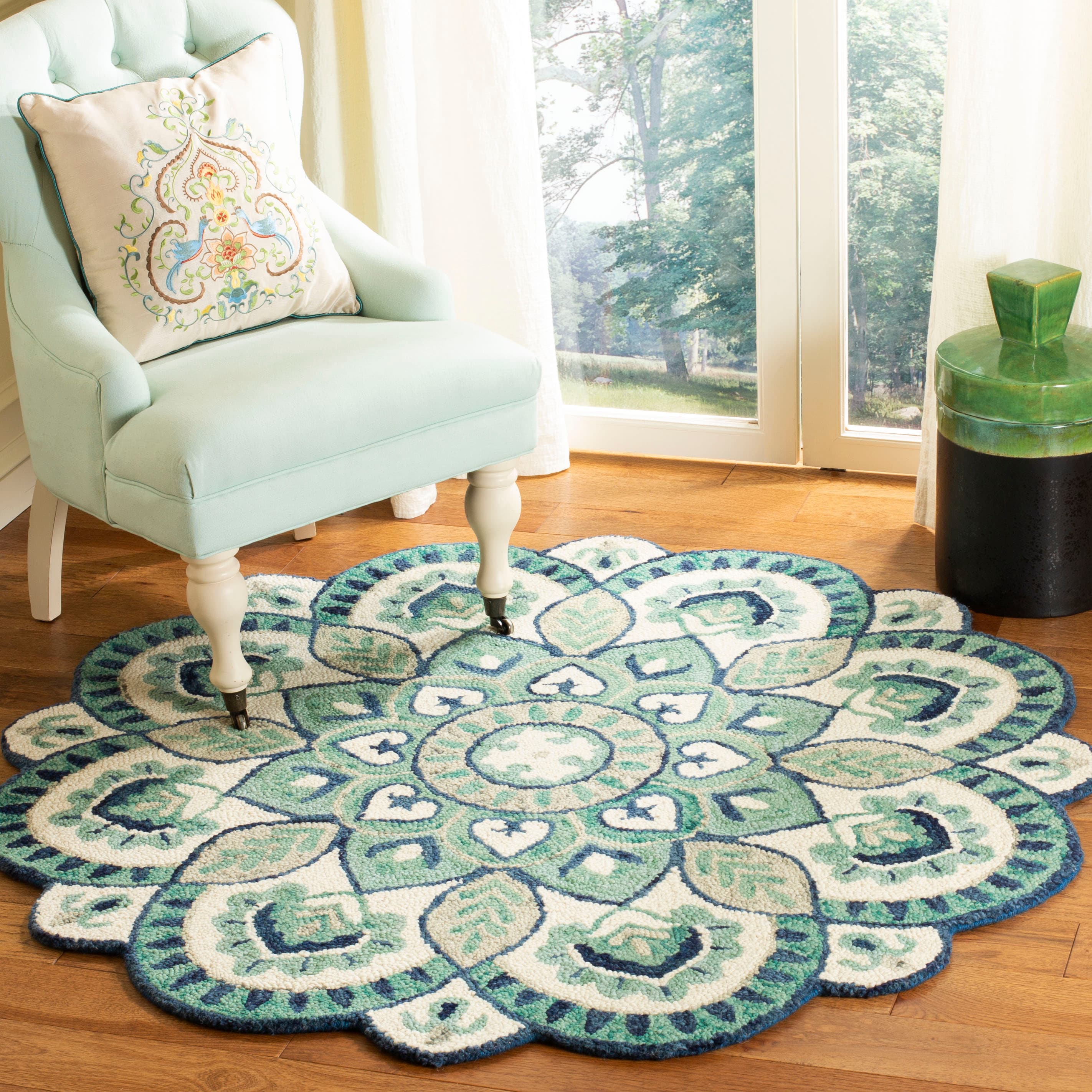  Novelty 604 Ivory/Blue Bohemian 5ft x 5ft Round Rug