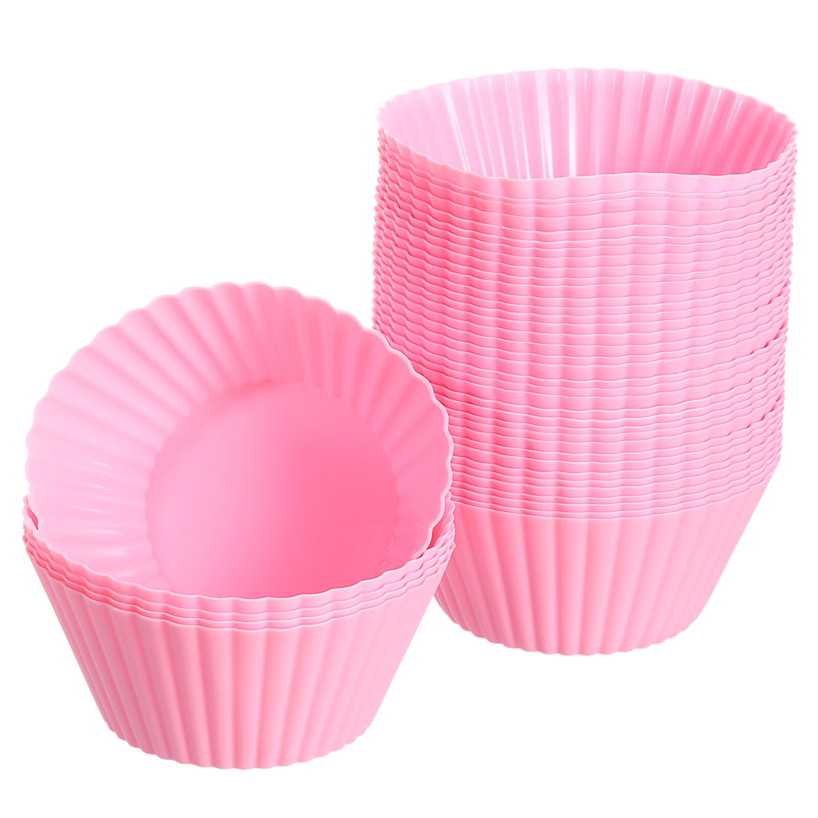 Unique Bargains 42pcs Silicone Cupcake Liners Non-Stick Baking Cups for Cooking Eggs Baking Muffins and Make a Cake(Pink)
