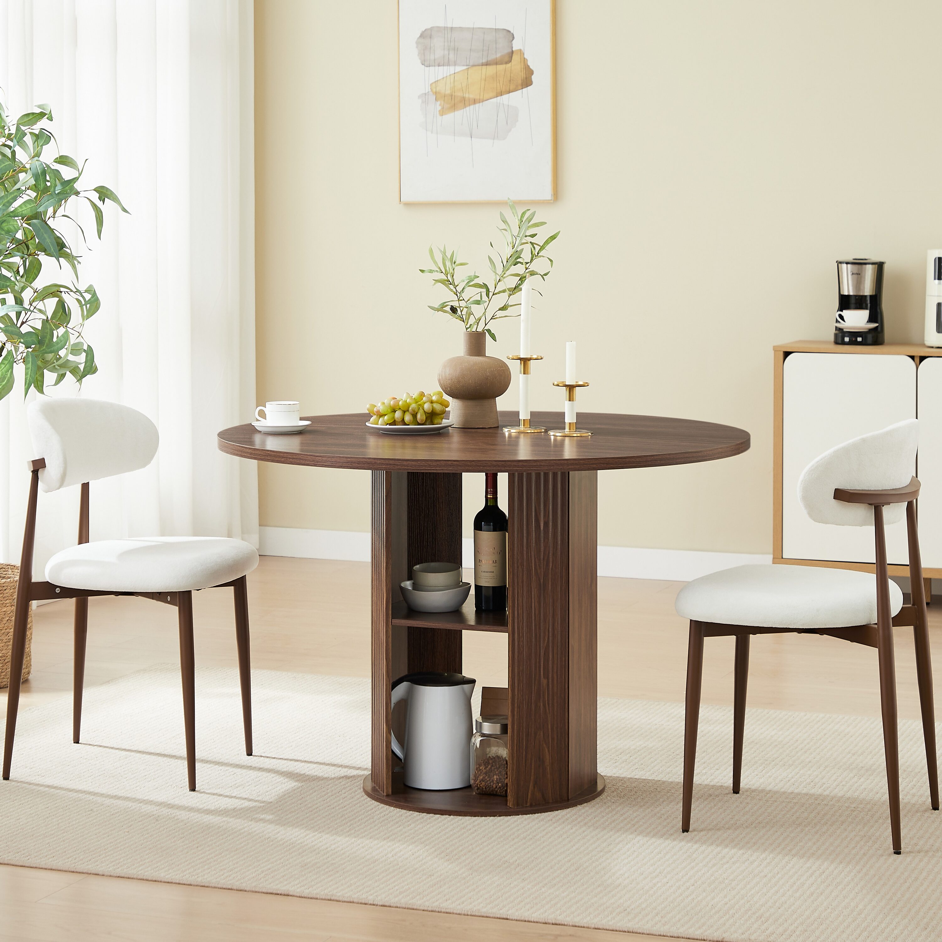 Clihome - 5 Pieces Dining Table Sets Brown Contemporary/Modern Dining Room Set with Round Table (...