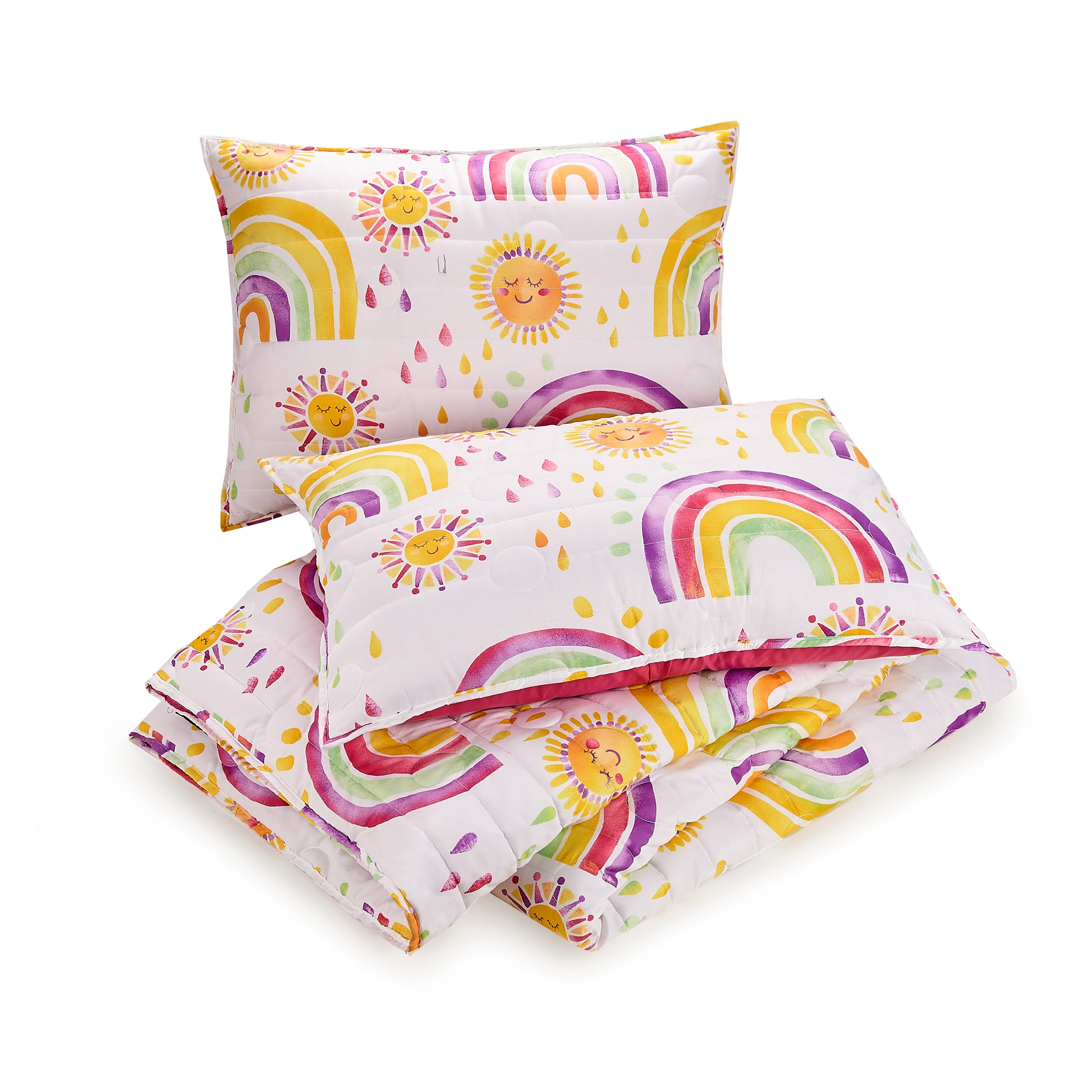 Full Pink Microfiber Reversible Quilt Set with Graphic Detail