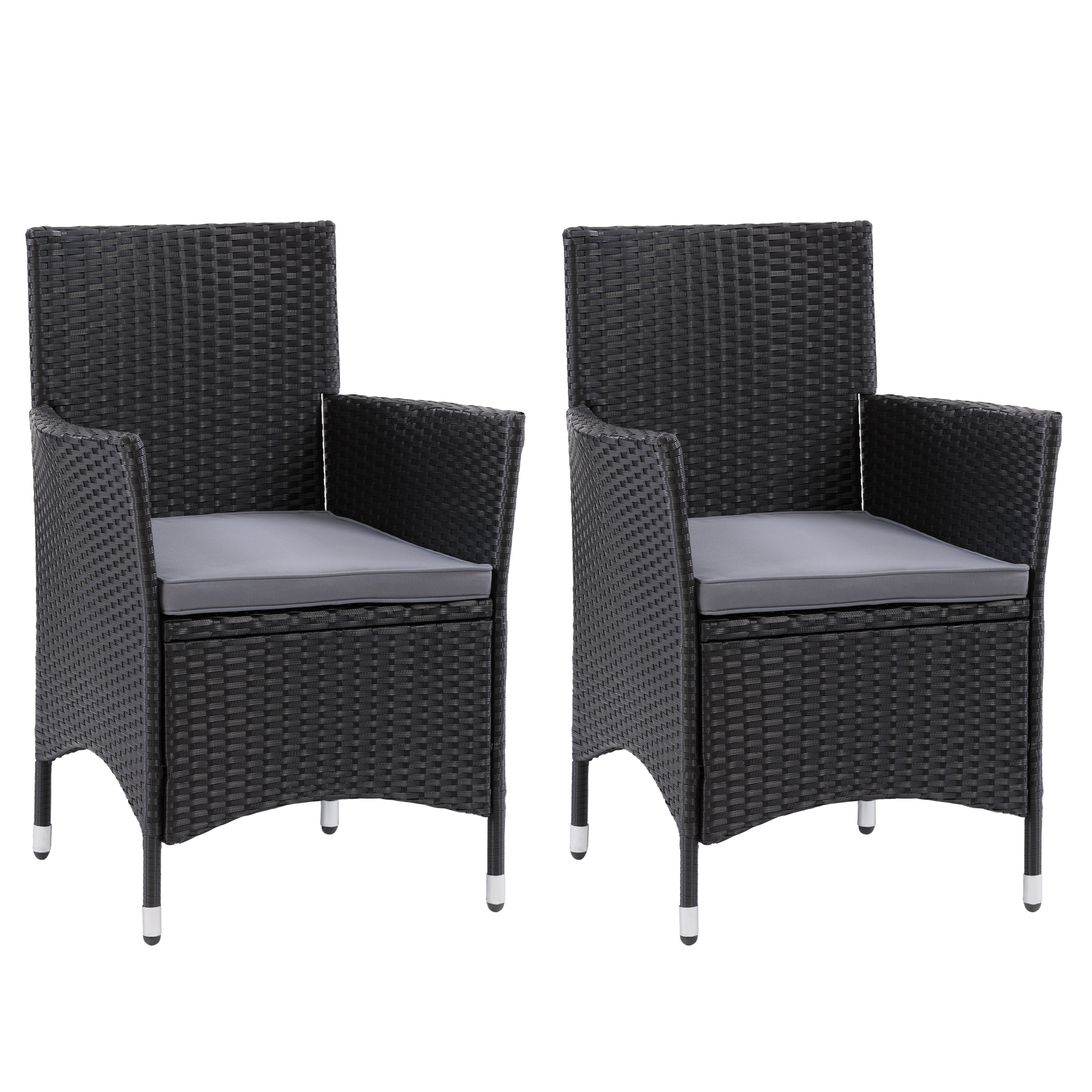 Parksville Set of 2 Wicker Black Steel Frame Stationary Dining Chair(s) with Gray Cushioned Seat | - CorLiving PRK-710-C