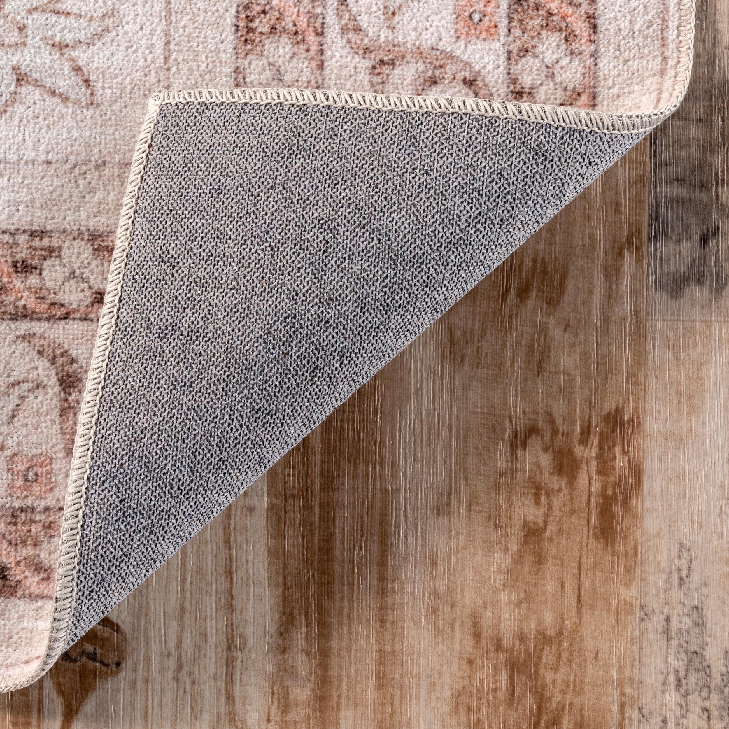Peach Floral Medallion 8' x 10' Easy-Care Synthetic Area Rug