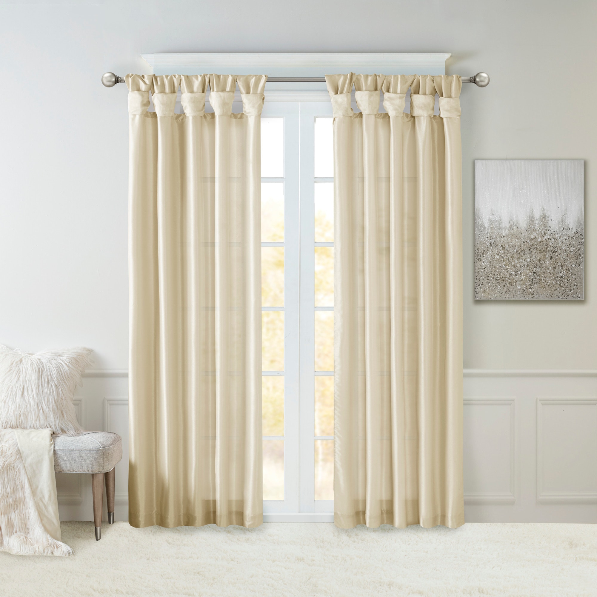 Madison Park WIN40-116 84-Inches Champagne Interlined Top tab Single curtain panel