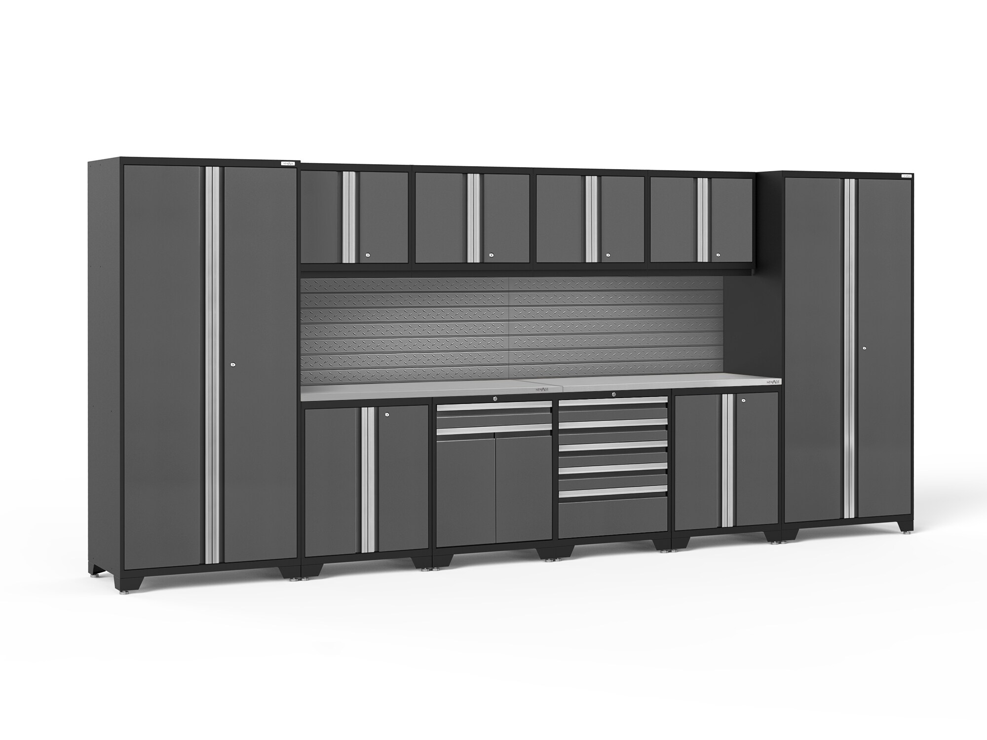 NewAge Products 58511 184.0-in W x 85.25-in H x 24.0-in D 10 -Cabinets Steel Charcoal Gray Garage Storage System