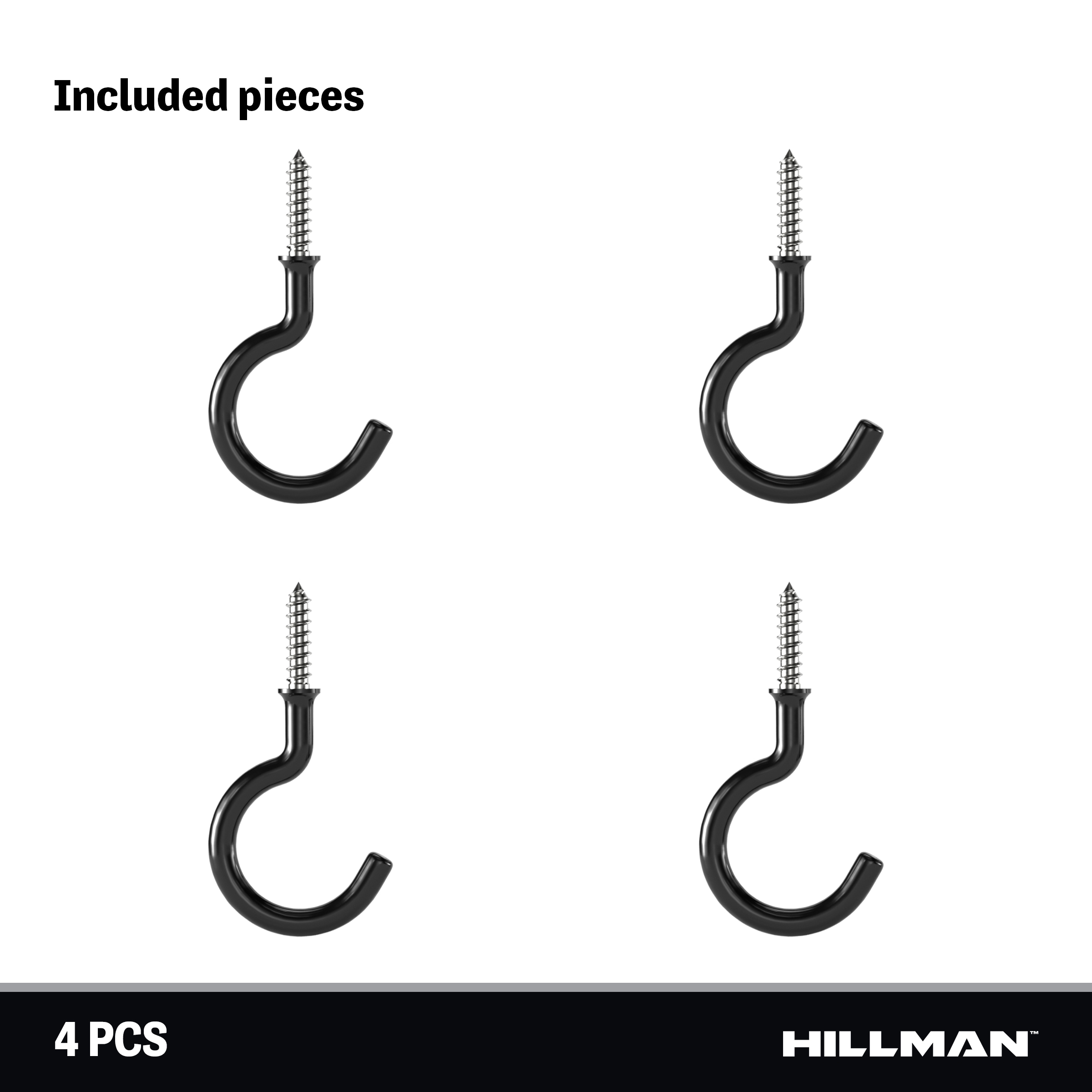 Hillman 2.25-in Black Steel Cup Hook (4-Pack) in the Hooks department at