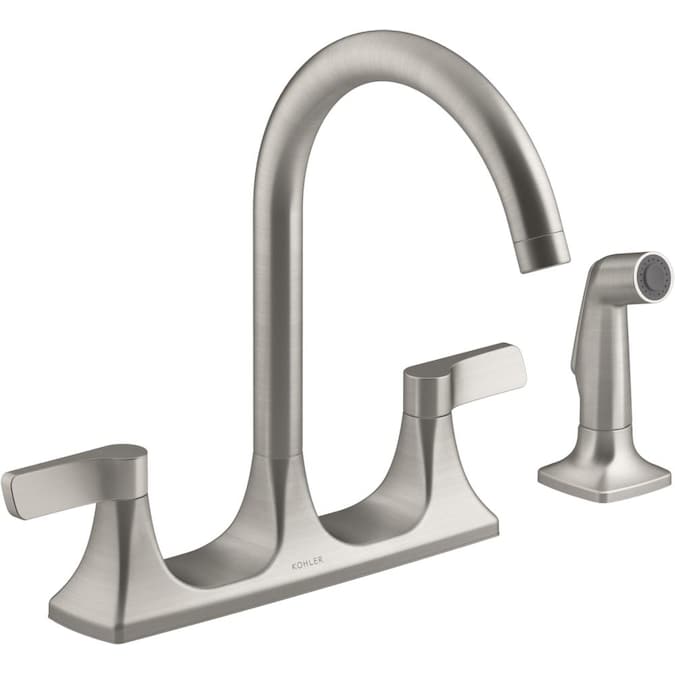 Kohler Maxton Vibrant Stainless 2 Handle Deck Mount High Arc Handle Kitchen Faucet In The Kitchen Faucets Department At Lowes Com