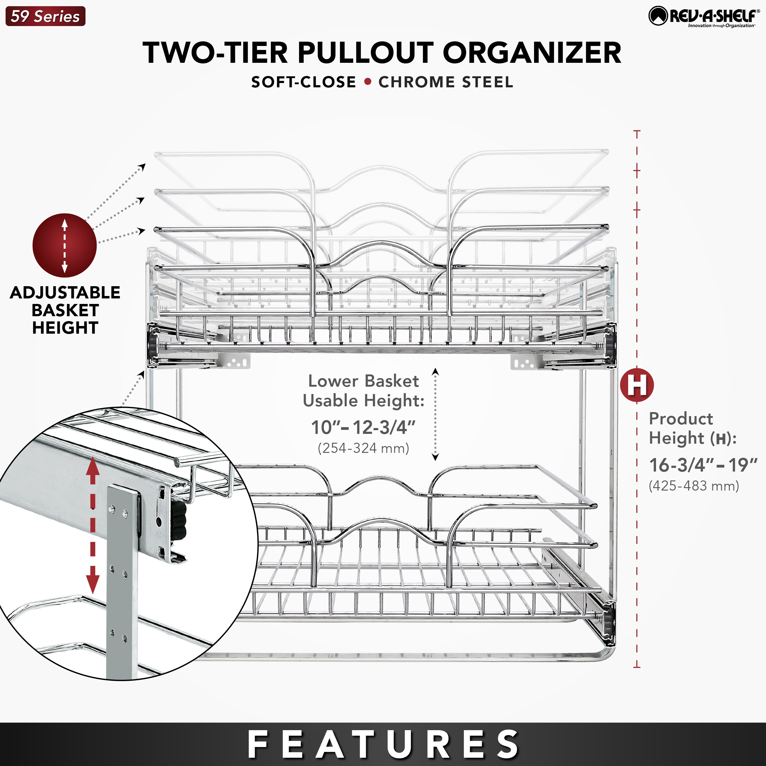 Rev-A-Shelf Two-Tier Pull-Out Baskets 17.75-in W x 19-in H 2-Tier  Cabinet-mount Metal Soft Close Pull-out Sliding Basket Kit