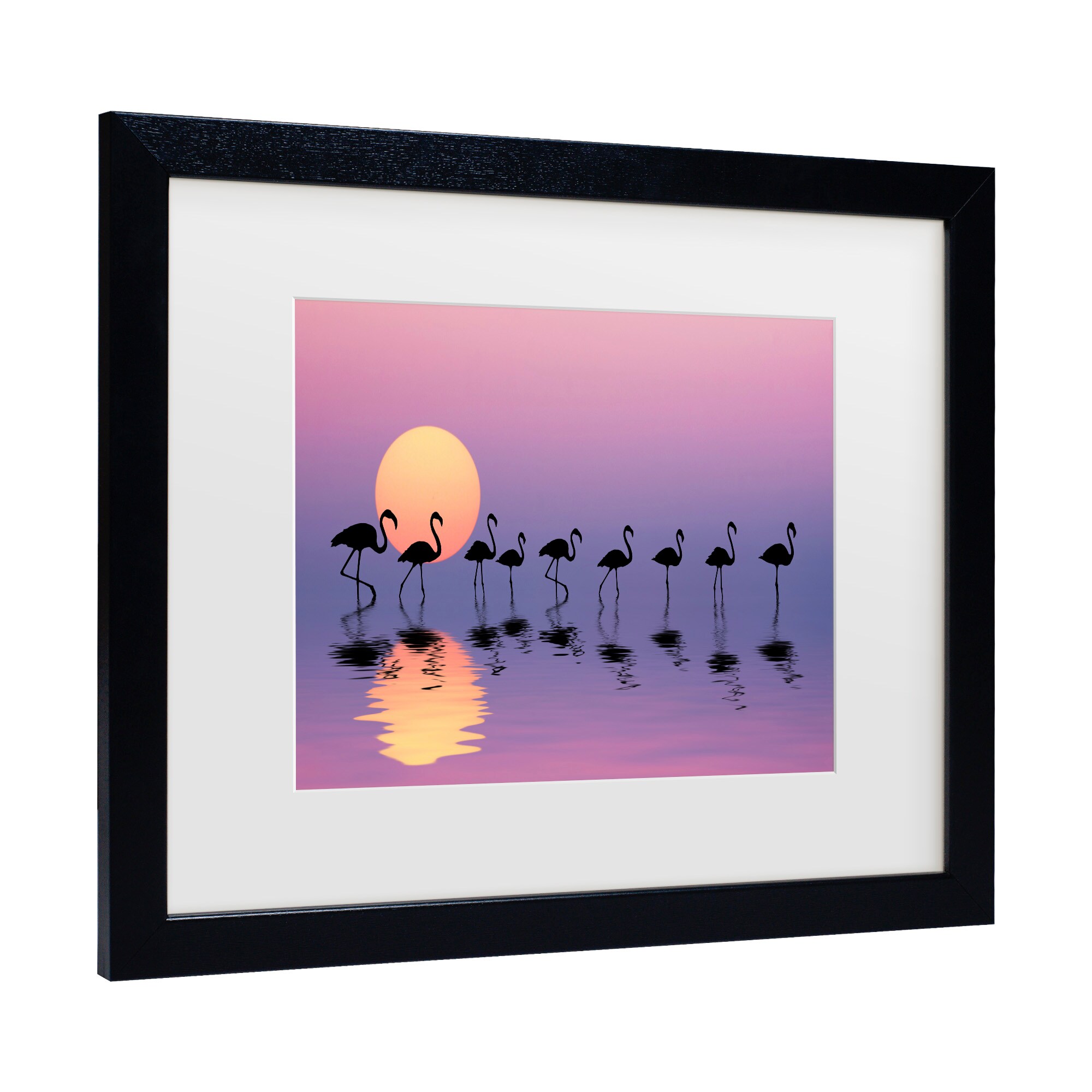 Black Framed Flamingo Sunset Canvas Print for Kids' Nursery