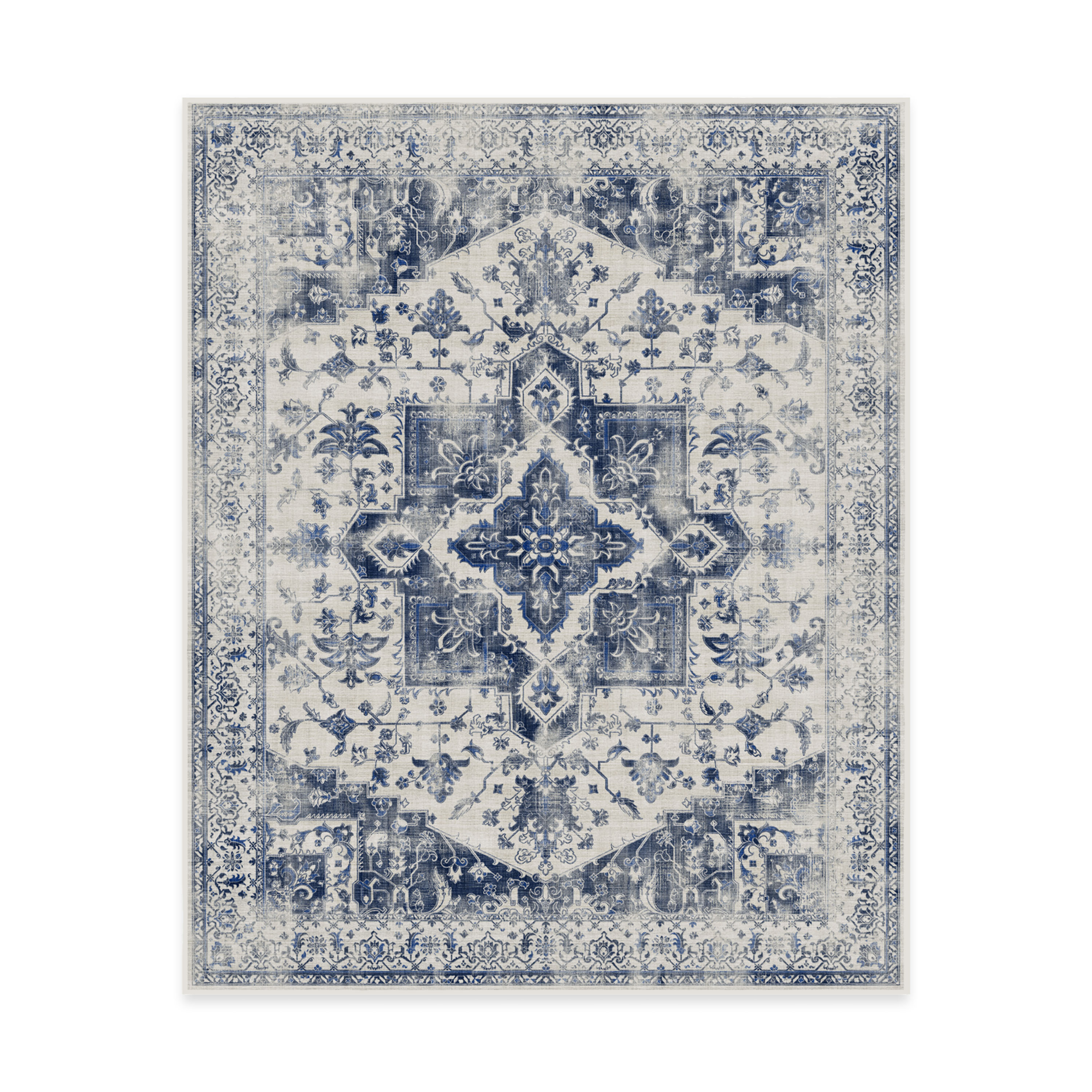Ruggable NV002LWS-08X10 Kira 8 x 10 (ft) Chenille Delft Blue Rectangular Indoor Distressed/Overdyed Persian Machine washable Area rug
