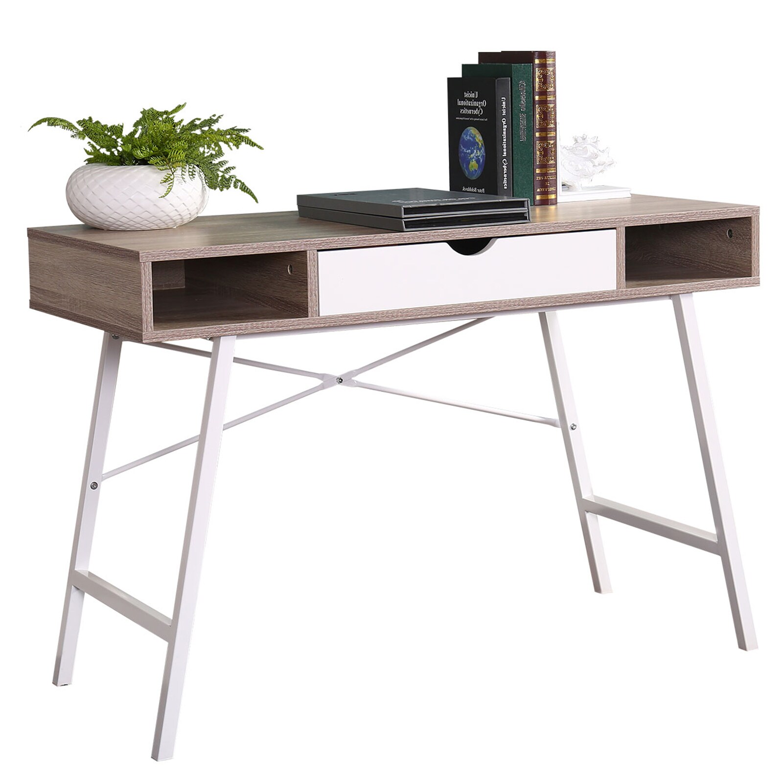 Canmov Computer Desk 43.3-in Off-white Modern/Contemporary Oak Computer ...