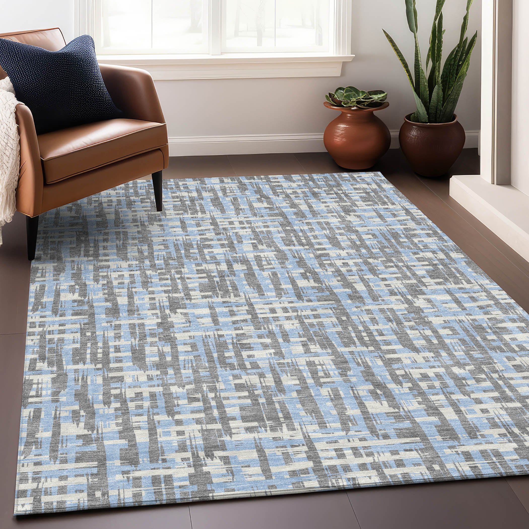 Addison Rugs ACN1060SV5X8 Chantille ACN1060SV 5 x 7 (ft) Polyester Silver Rectangular Indoor/Outdoor Geometric Machine washable Area rug