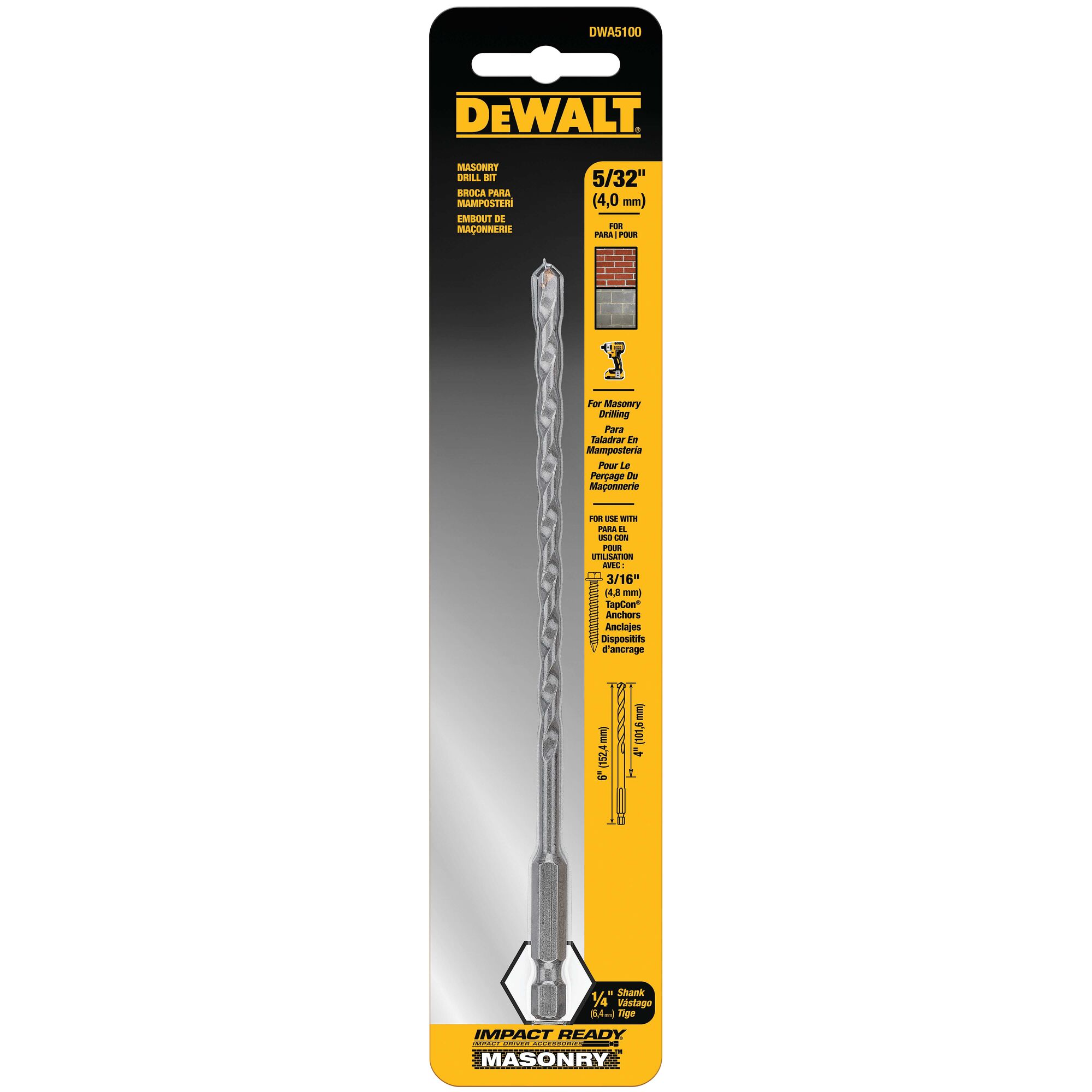 DEWALT 6-in Carbide Masonry Drill Bit for Rotary Drill/Impact Driver