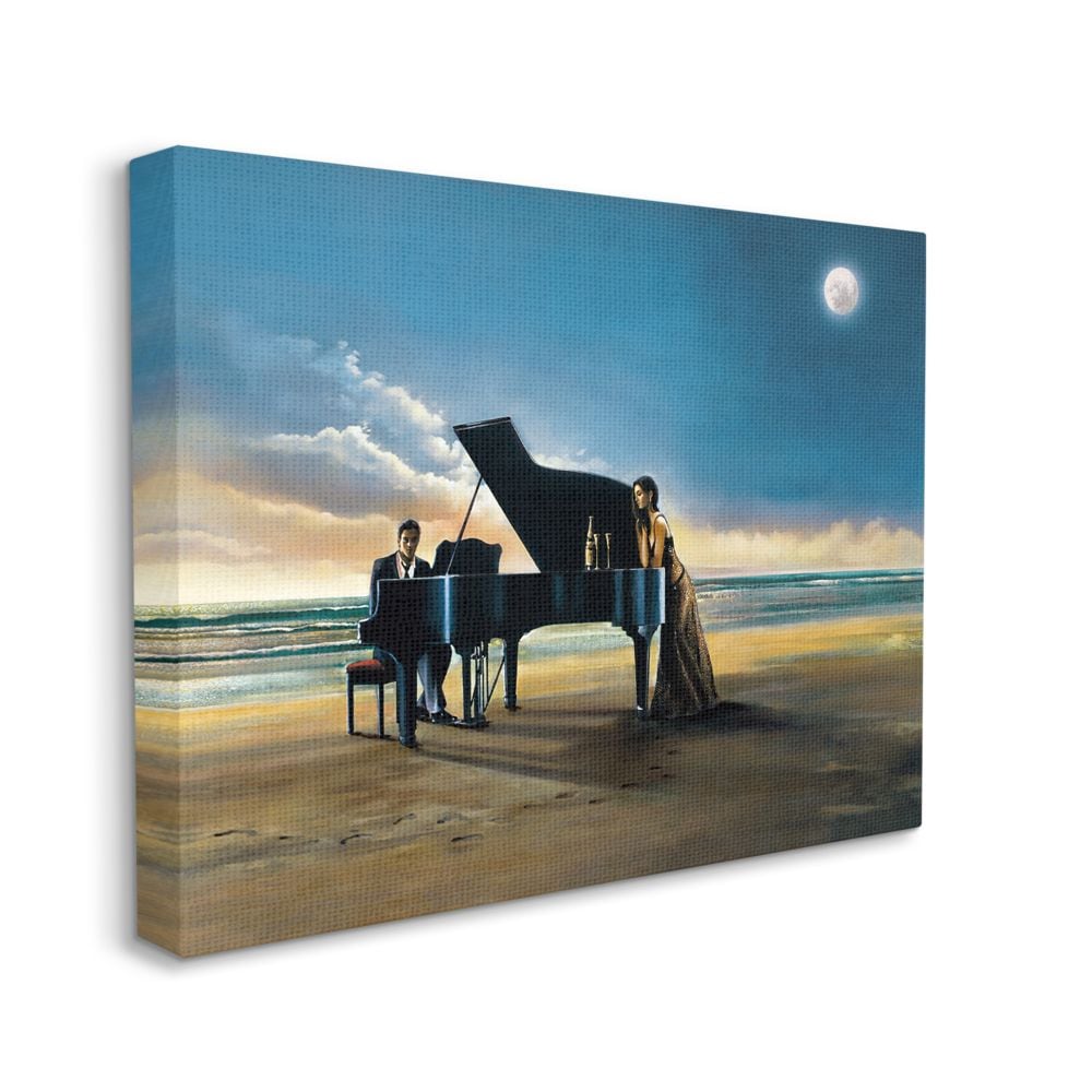 Stupell Industries AB-893-CN-24X30 Couple At Piano on Beach High Fashion Figures Ron Di Scenza Gallery Wrapped Canvas 30-in H x 24-in W People Canvas Print