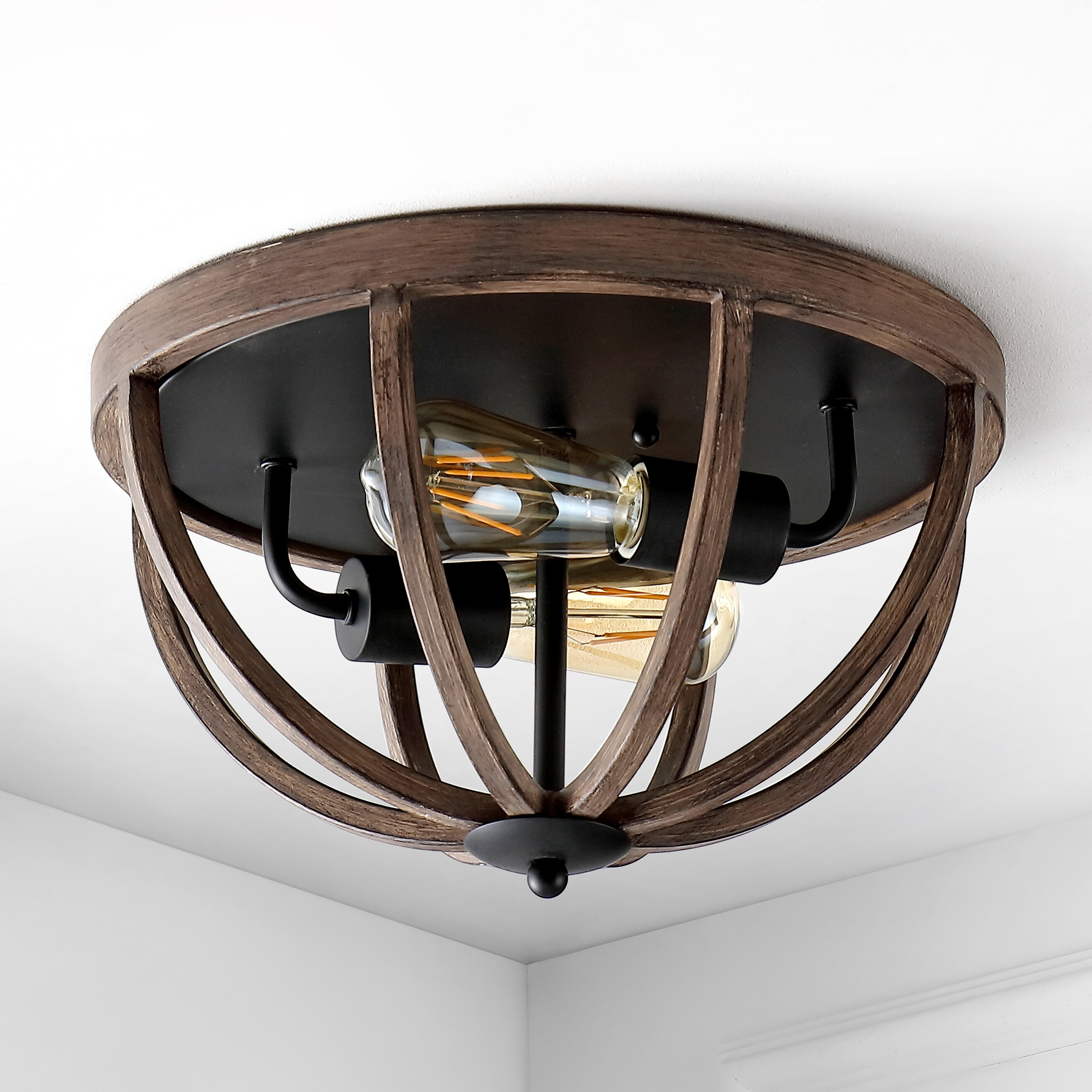 Darlene 13" Rustic Brown Iron LED Flush Mount Light