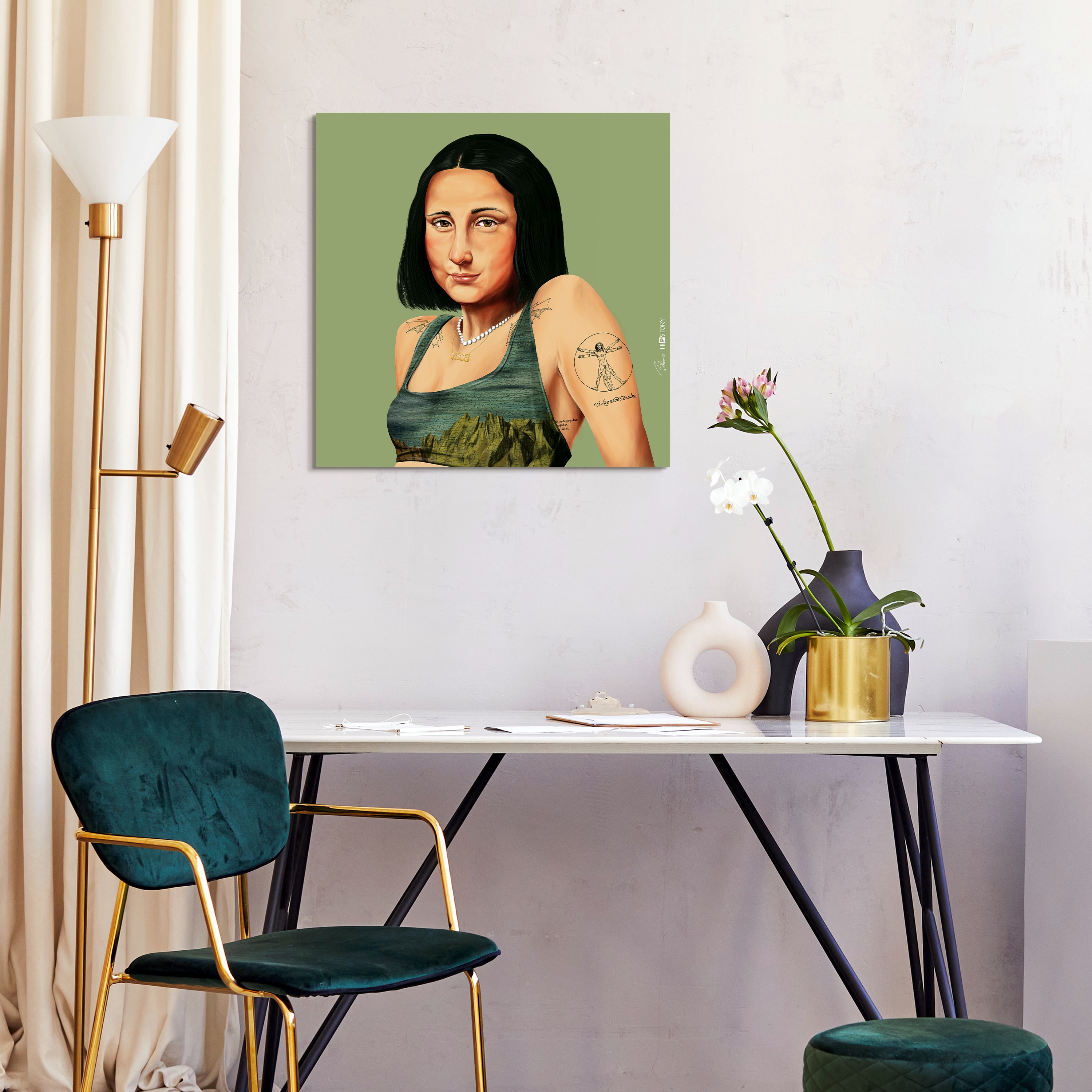 Hip Mona Lisa 24" Green and Glass Modern Wall Art