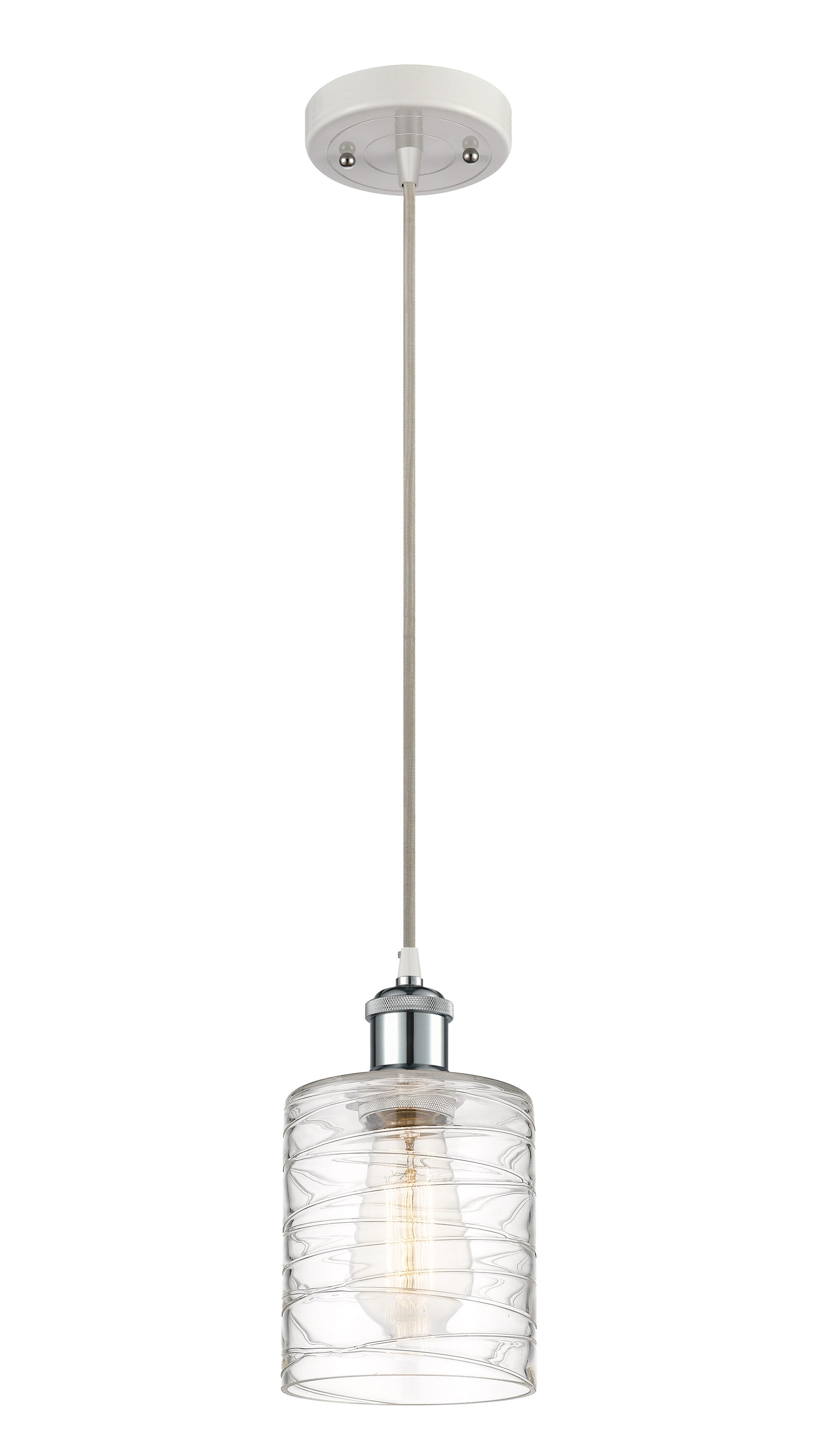 Innovations Lighting 516-1P-WPC-G1113 Cobbleskill 1 -Light White and Polished Chrome Industrial Textured glass Drum Mini Hanging Pendant light