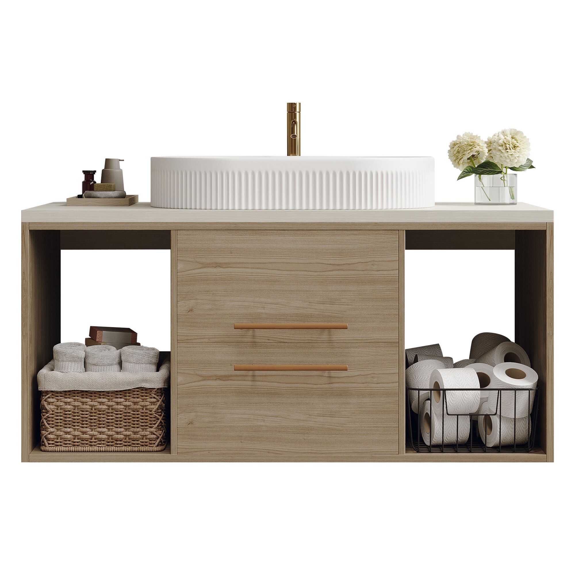 Tatayosi 38 Inch Wall Mounted Bathroom Vanity with Ceramic Sink and ...