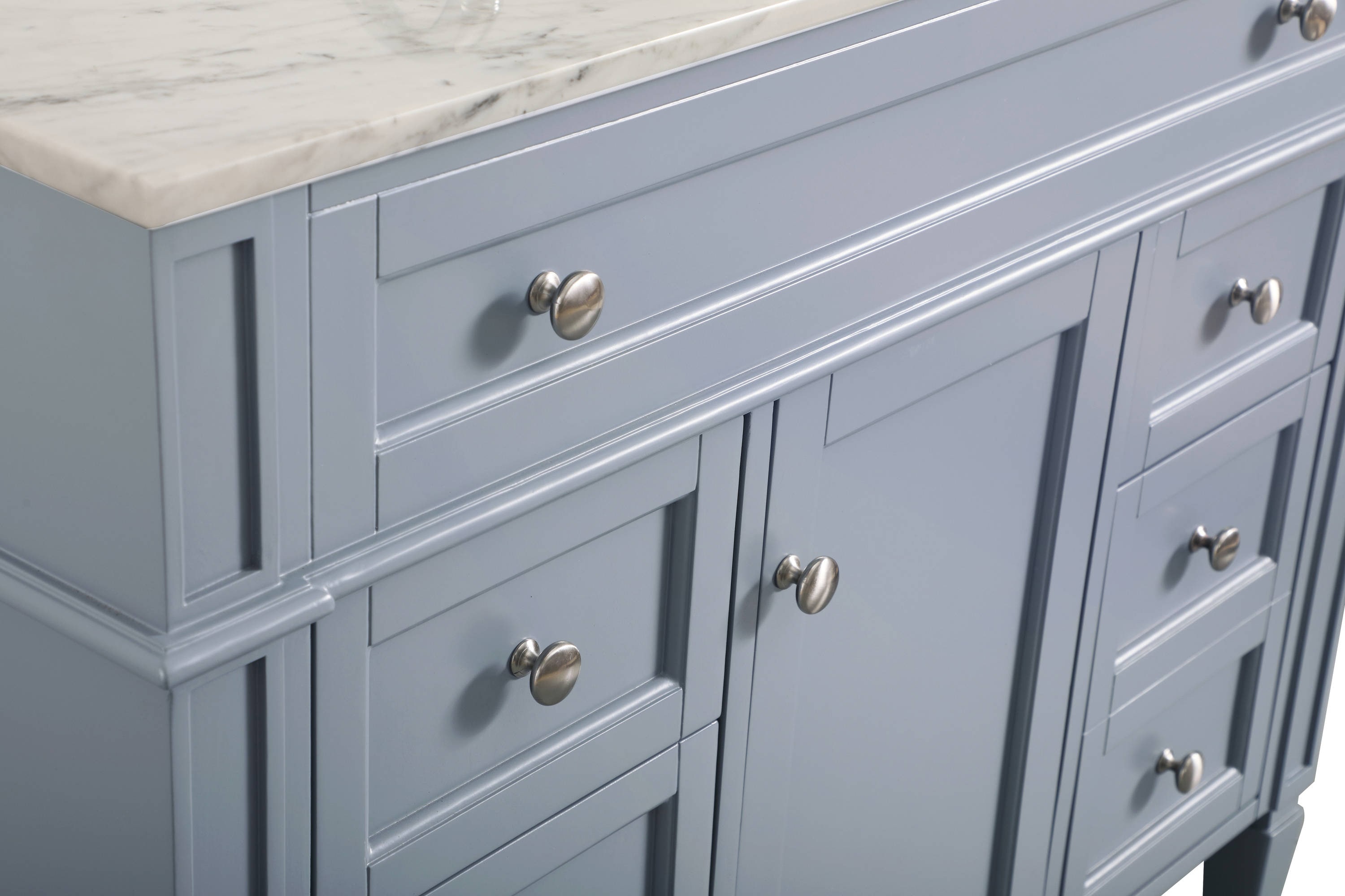 Gray Solid Wood and Marble Single Bathroom Vanity with Porcelain Sink
