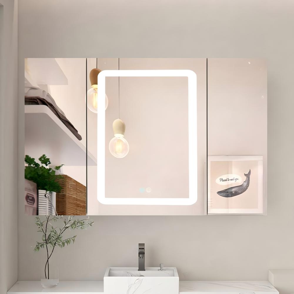 Forclover 40-in x 30-in Lighted LED Fog Free Surface Mount Black Mirrored Soft Close Medicine Cabinet
