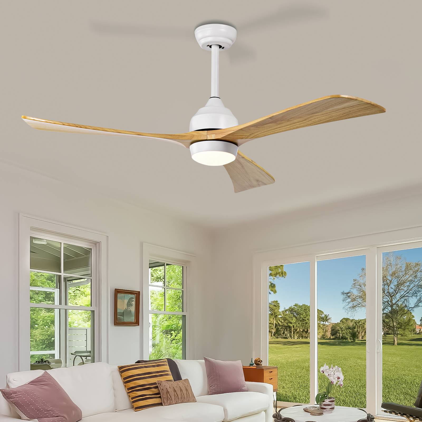 WELLFOR TTC50488BK 52-in Color-Changing Flush Mount White with Ceiling Fan With Light - Remote Included ( 3 -Blade )