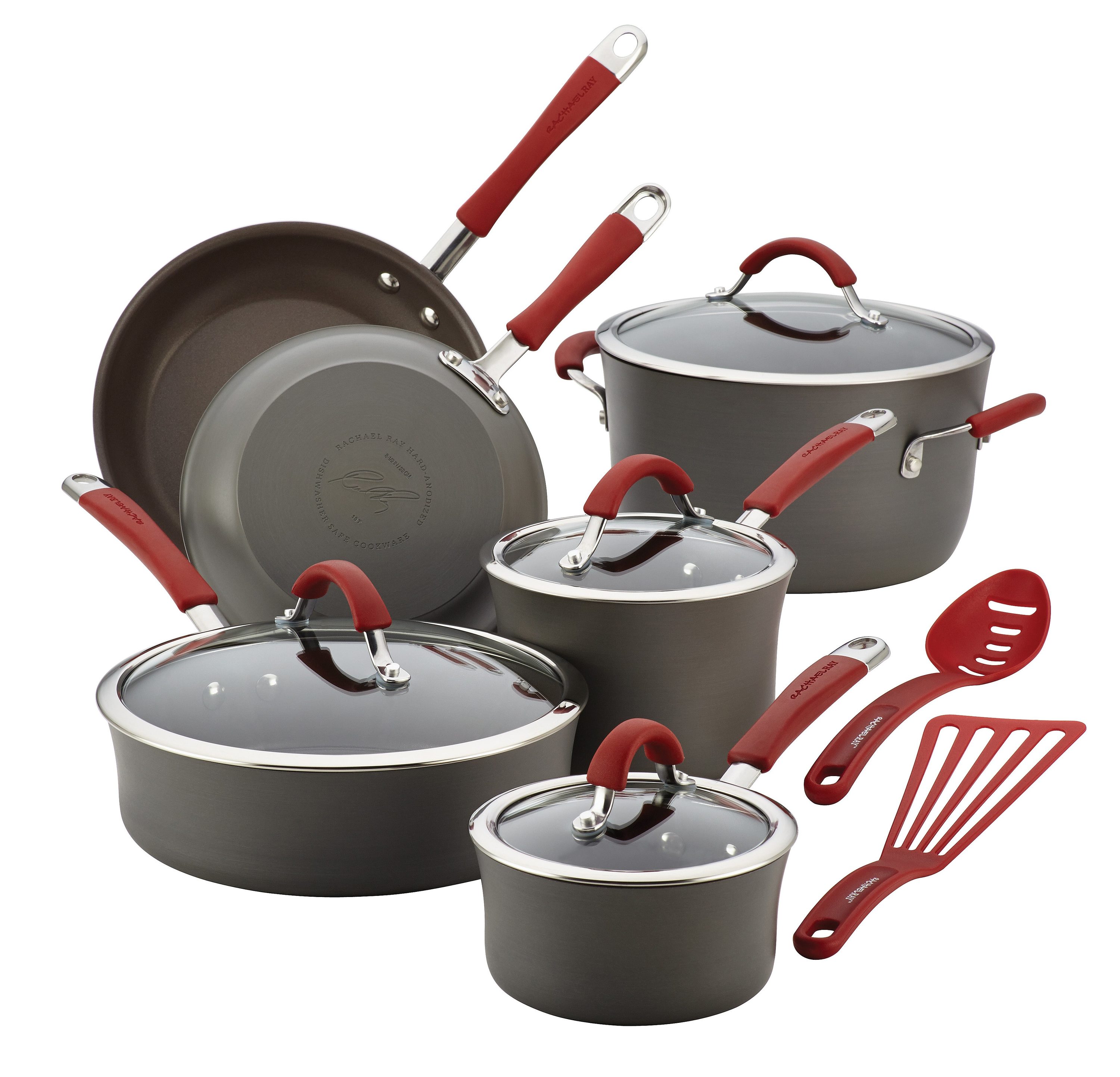 Rachael Ray 12pc Cucina Piece Hard-Anodized Cookware Set, Red