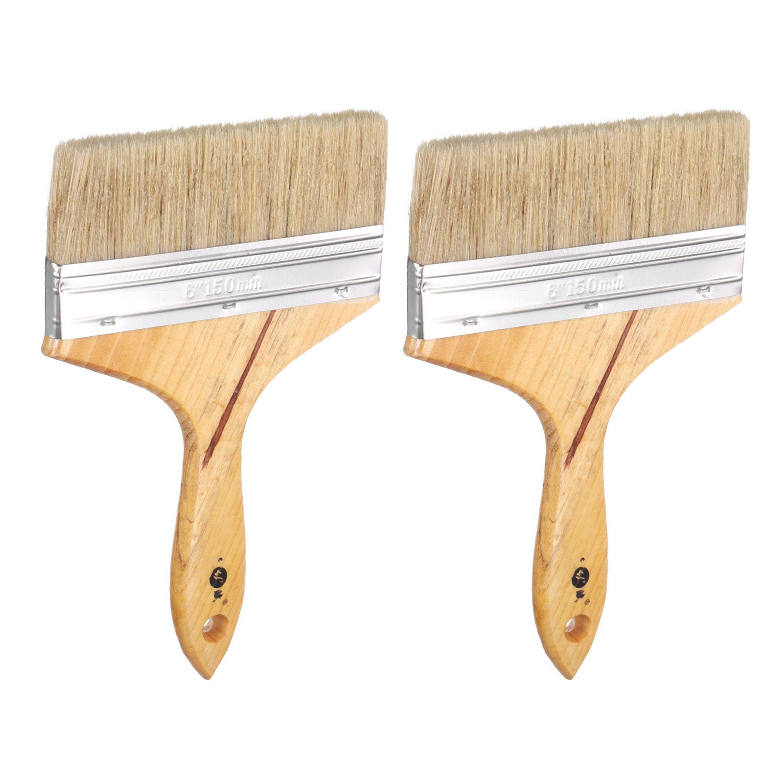 Harfington 2pcs Chip Paint Brush 6 Inch Flat Paint and Chip Natural Bristles Brushes with Wooden Handle and Hole for DIY Art Painting Furniture Cabinet Fences Deck Wall Door Trim Brown