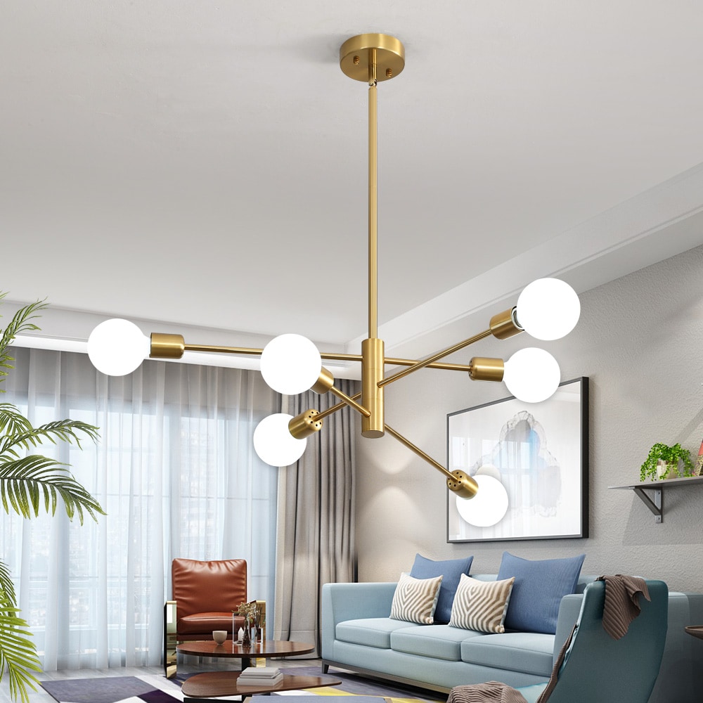 POWLIG 6 -Light Brushed Gold Metal Chandelier