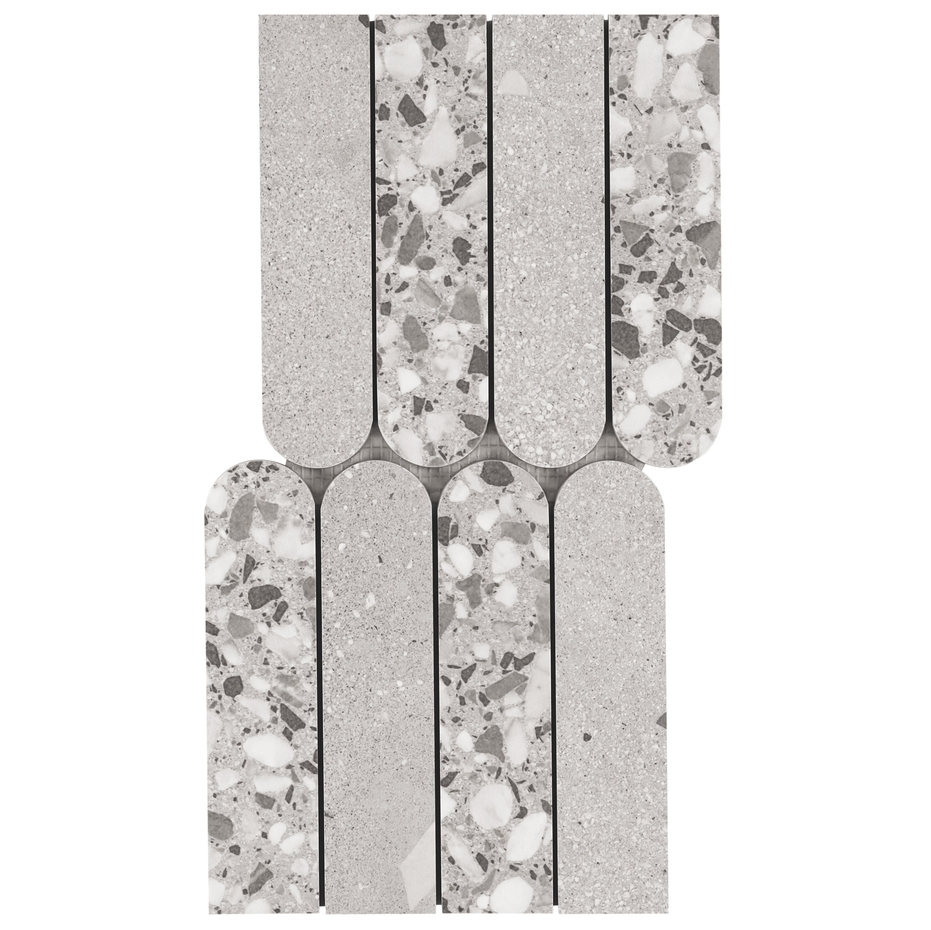 Artmore Tile EXT3RD109348 Mamba Fin Gray 3.93 in. x 7.92 in. Matte Porcelain Terrazzo Look Mosaic Floor and Wall Tile Sample