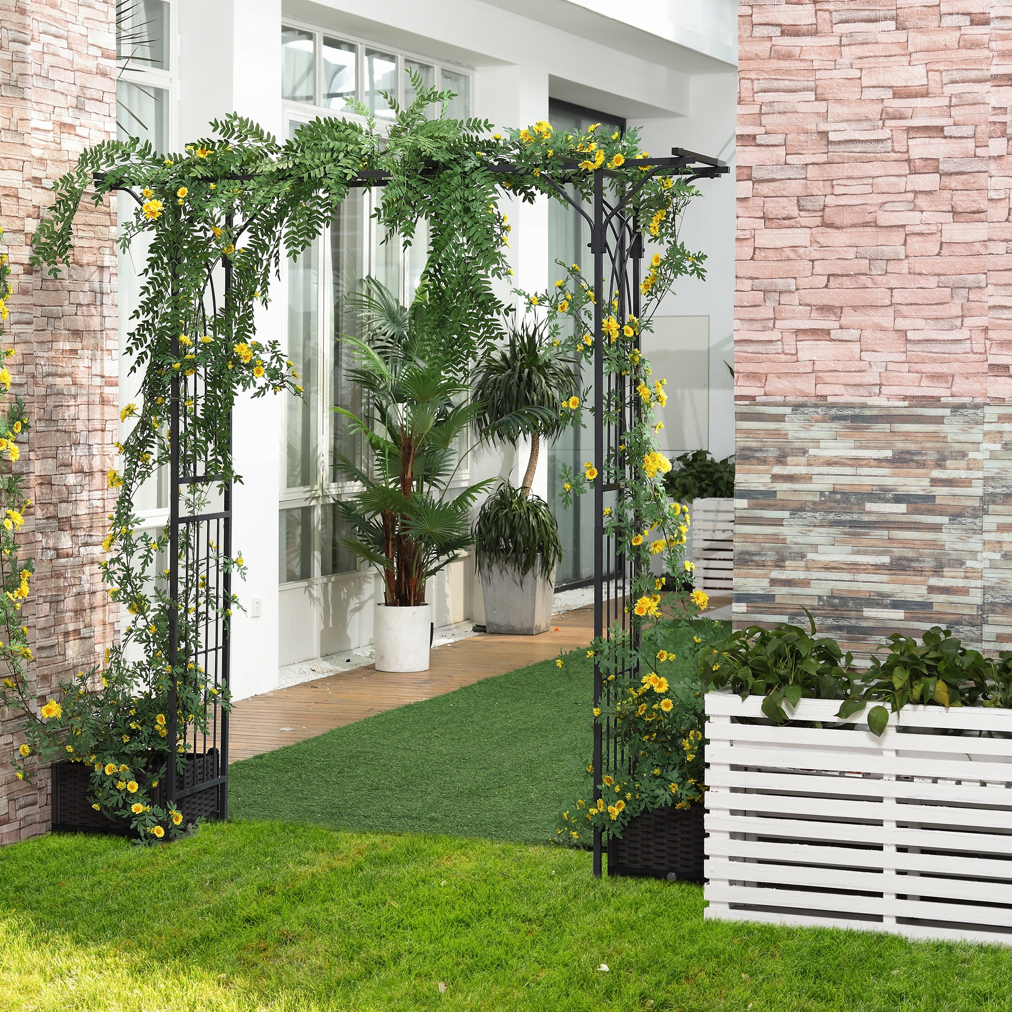 Wooakway 82 in Decorative Metal Garden Trellis Arch with Durable Steel Tubing Elegant Scrollwork Perfect for Weddings