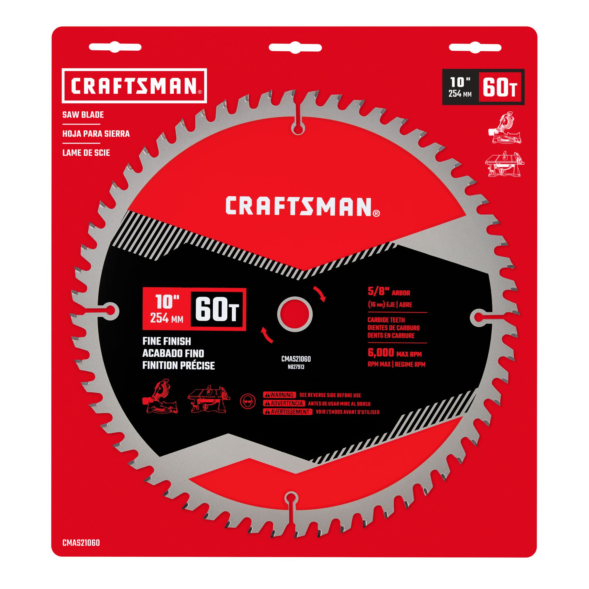 10-in 60-Tooth Fine Finish Carbide Miter/Table Saw Blade | - CRAFTSMAN CMAS21060