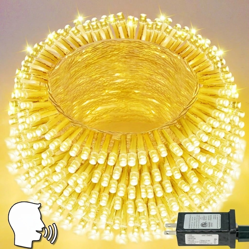 Vrbgify  Smart Christmas Lights Voice Control Indoor Outdoor 66Ft 200 LED Warm White String Lights Waterproof Dimmable 12 Lighting Modes Timer