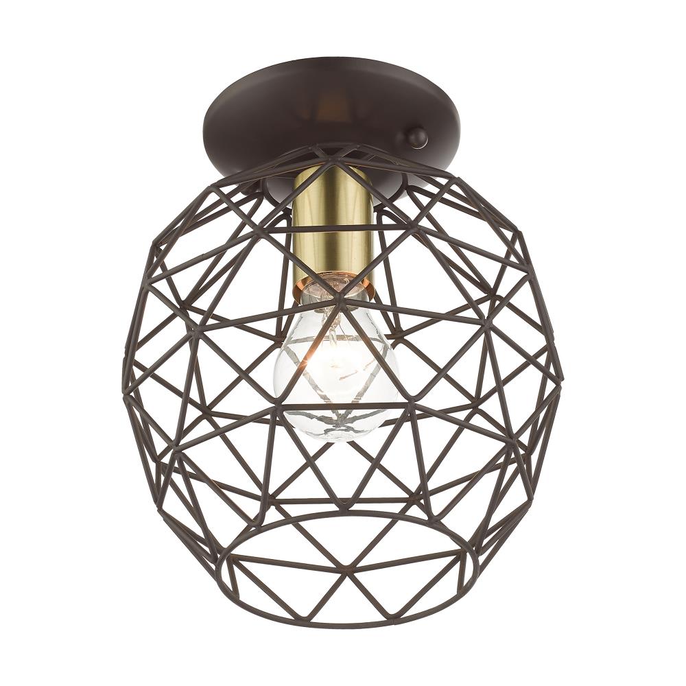 Geometrix Bronze Hand-Welded Glass LED Flush Mount
