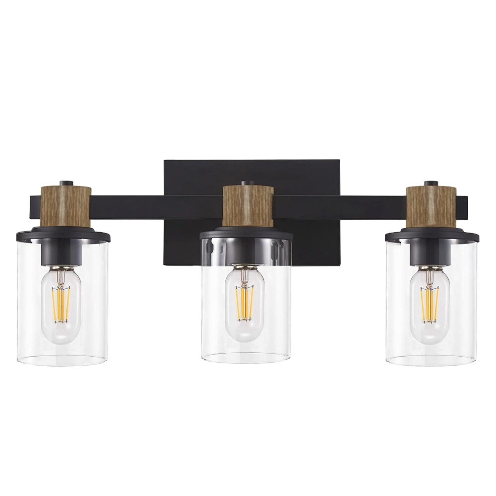 Fylbinye Matte Black Bathroom Vanity Light with Glass Shade 17.3-in 3-Light Matte Black Modern ...