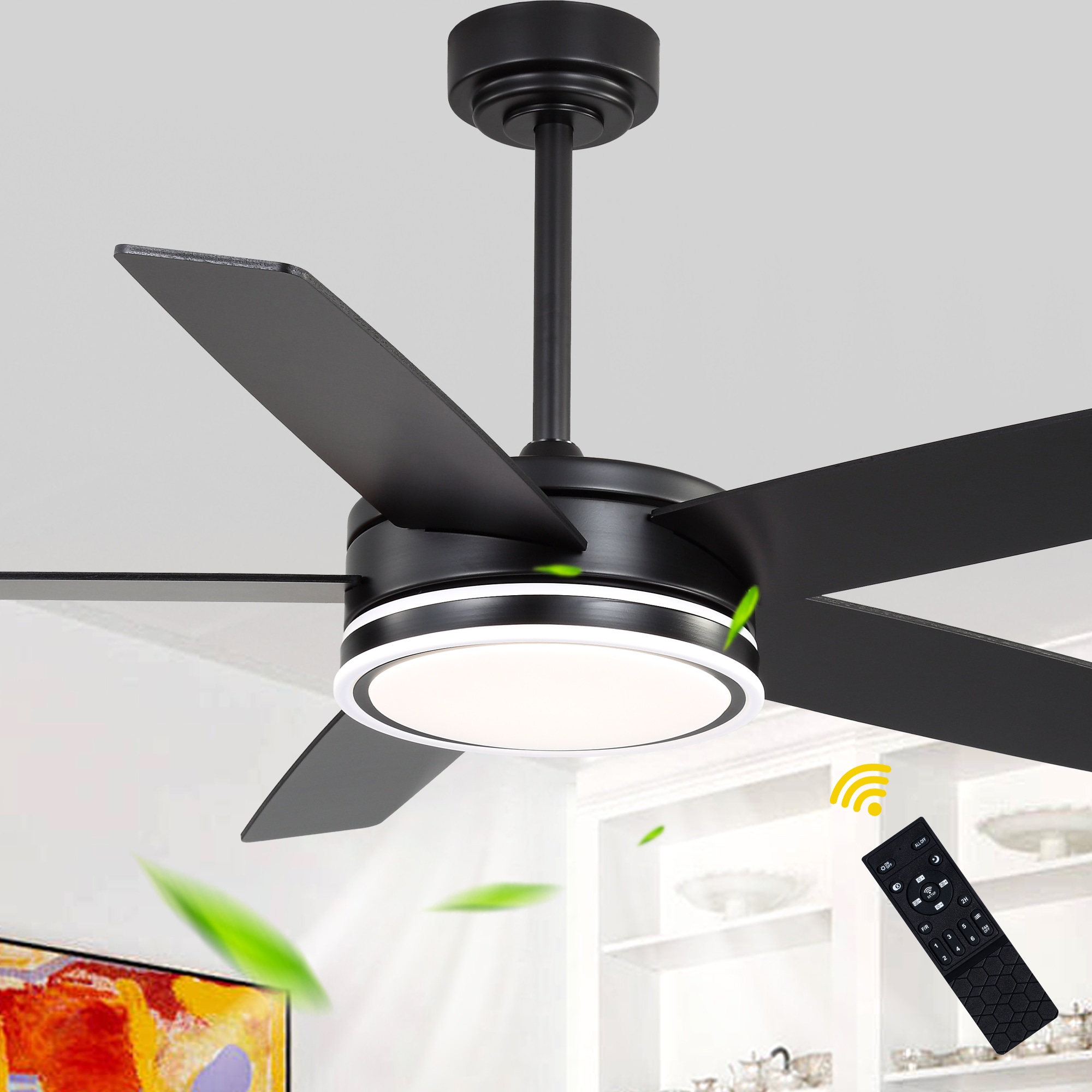 Oaks Decor DC5225OKEL-B Almeria 52-in Integrated LED Black with Modern/contemporary Blades Ceiling Fan With Light 5 -Blade )