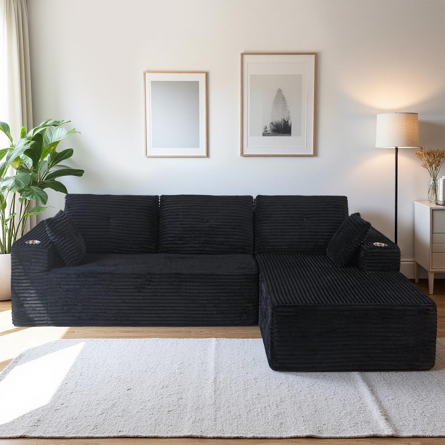 MAXYOYO 104-in Navy Modular Corduroy Sectional Couch Sofa with L