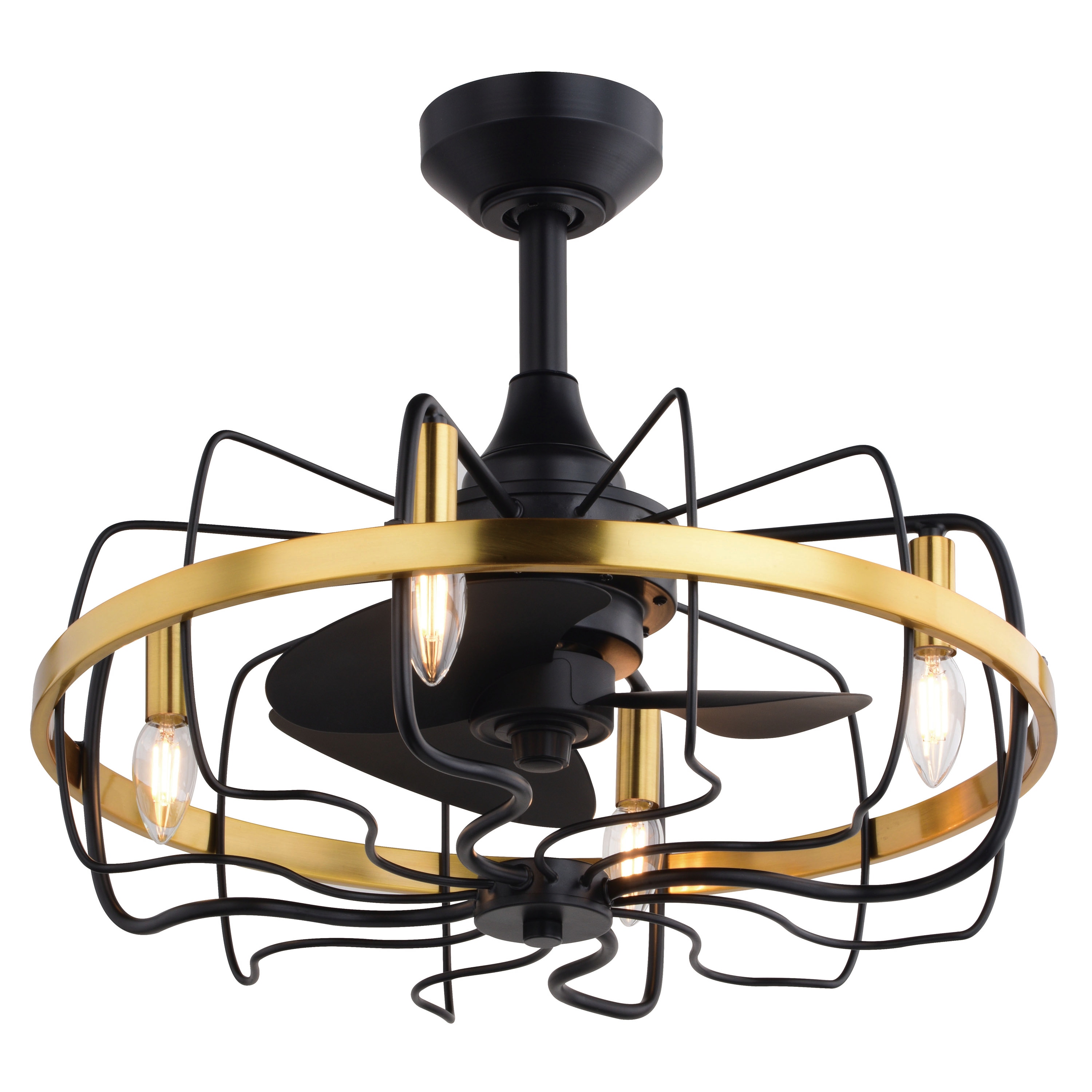 Cascadia F0127 Kenton 21-in Black and Satin Brass with Black Blades Fandelier Ceiling Fan With Light - Remote Included ( 3 -Blade )