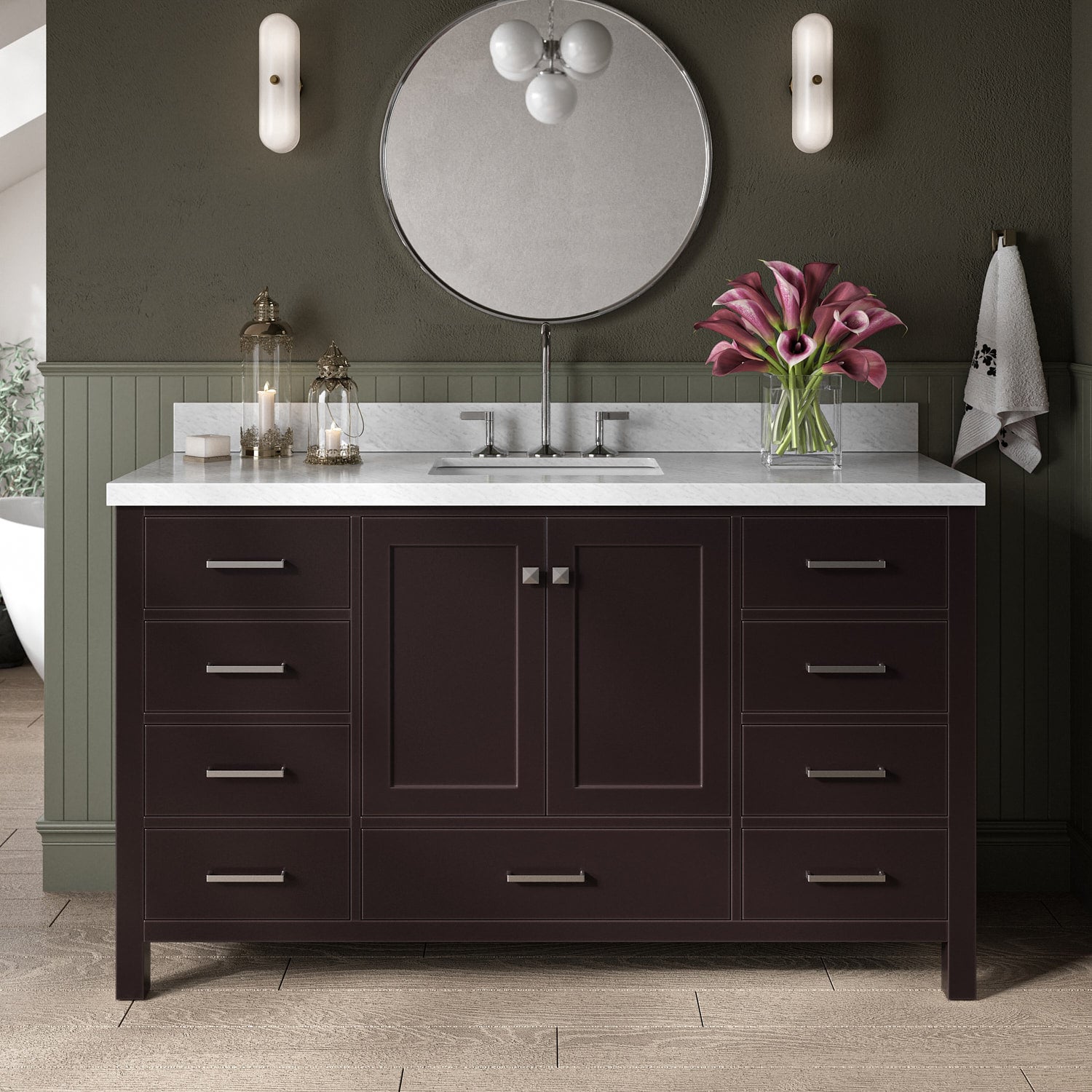 ARIEL A061SCWRVOESP Cambridge 61-in Espresso Undermount Single sink Bathroom Vanity with Carrara White Marble Natural marble Top