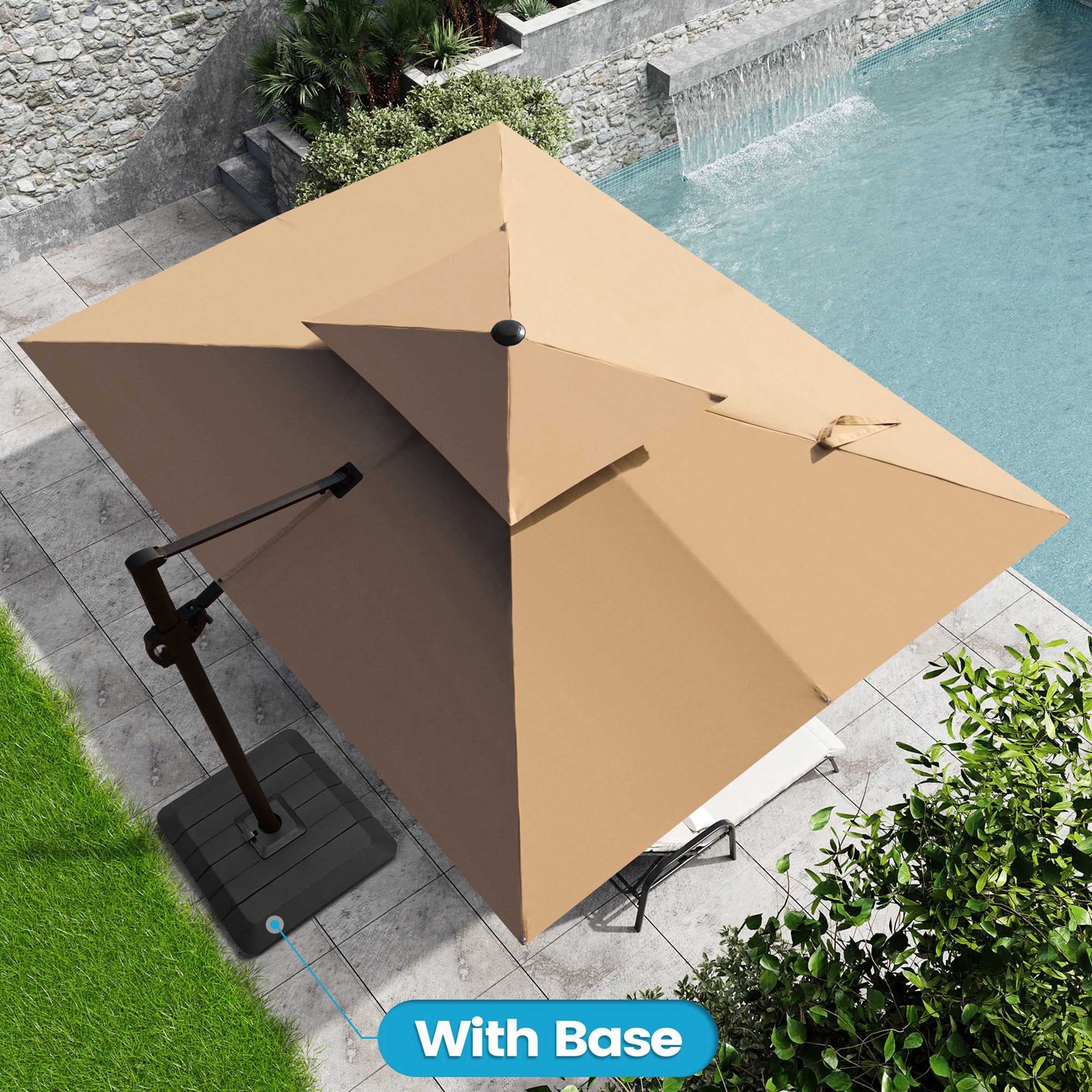 Crestlive Products CL-PU048TAN 11-ft Aluminum Tan No-tilt Cantilever Patio Umbrella with Base